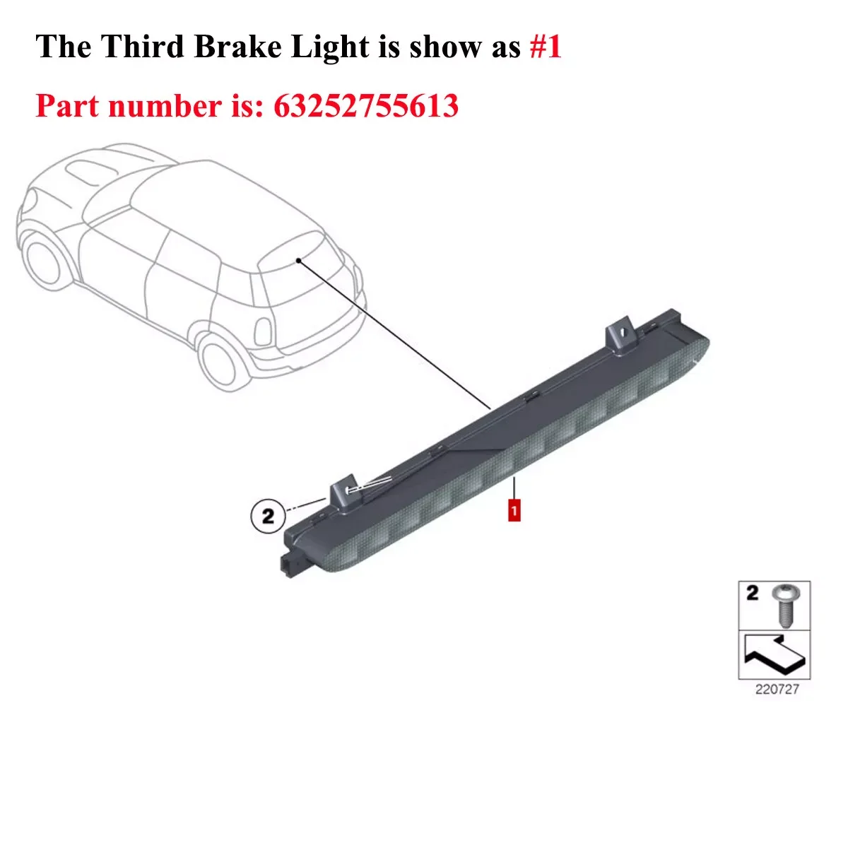 Rear Brake Light For Mini Cooper R55 Wagon 2007-2014 Third Brake Lights Clear Lens Additional Signal Lamp Assembly 63252755613