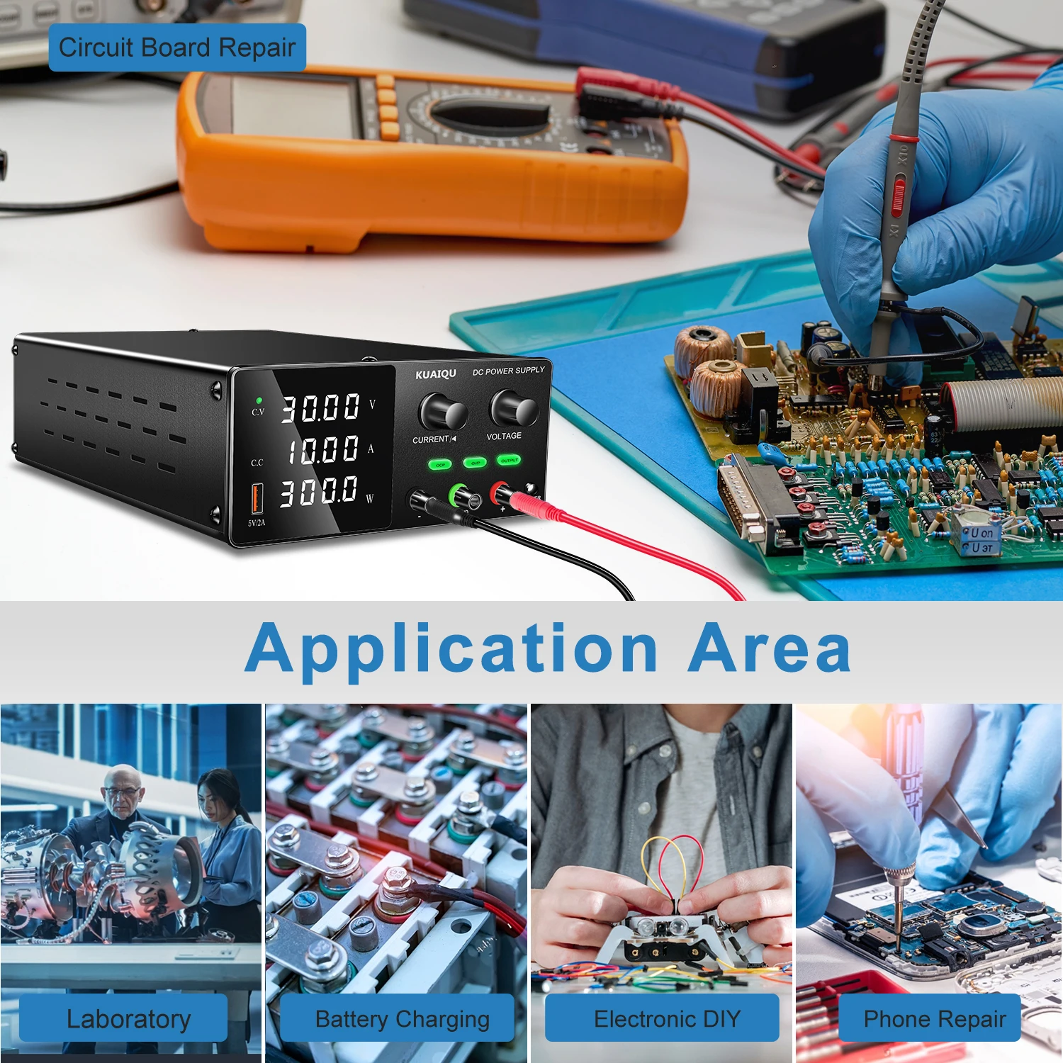 KUAIQU OCP OVP Laboratory Power Supply,160V 2A, 30V 10A 5A Adjustable Regulated Power Supply,OUTPUT Switch, USB Port, For Repair