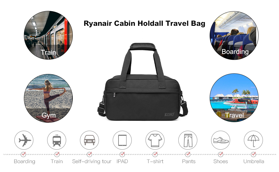KONO Travel Bag Unisex hand luggage bag Ryanair Gym Weekender bag for Travel and Fitness, Compact and Practical