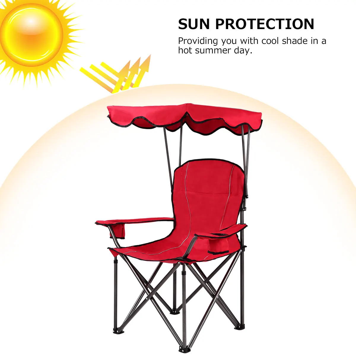 Camping Chair with Sun Canopy, Fishing Chair with Drink Holder, Folding Chair with Carry Bag, Folding Chair 120 kg Load Capacity