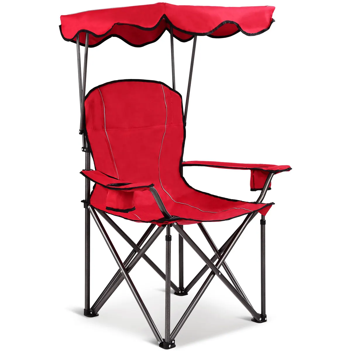 Camping Chair with Sun Canopy, Fishing Chair with Drink Holder, Folding Chair with Carry Bag, Folding Chair 120 kg Load Capacity