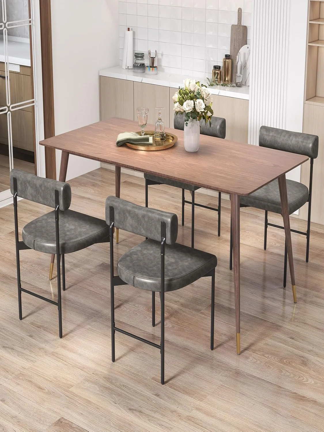 Set of 2 Dining Room Chairs, Kitchen Chairs Made of PVC Leather with Padded Backrest & U-shaped Seat, Shell Chairs