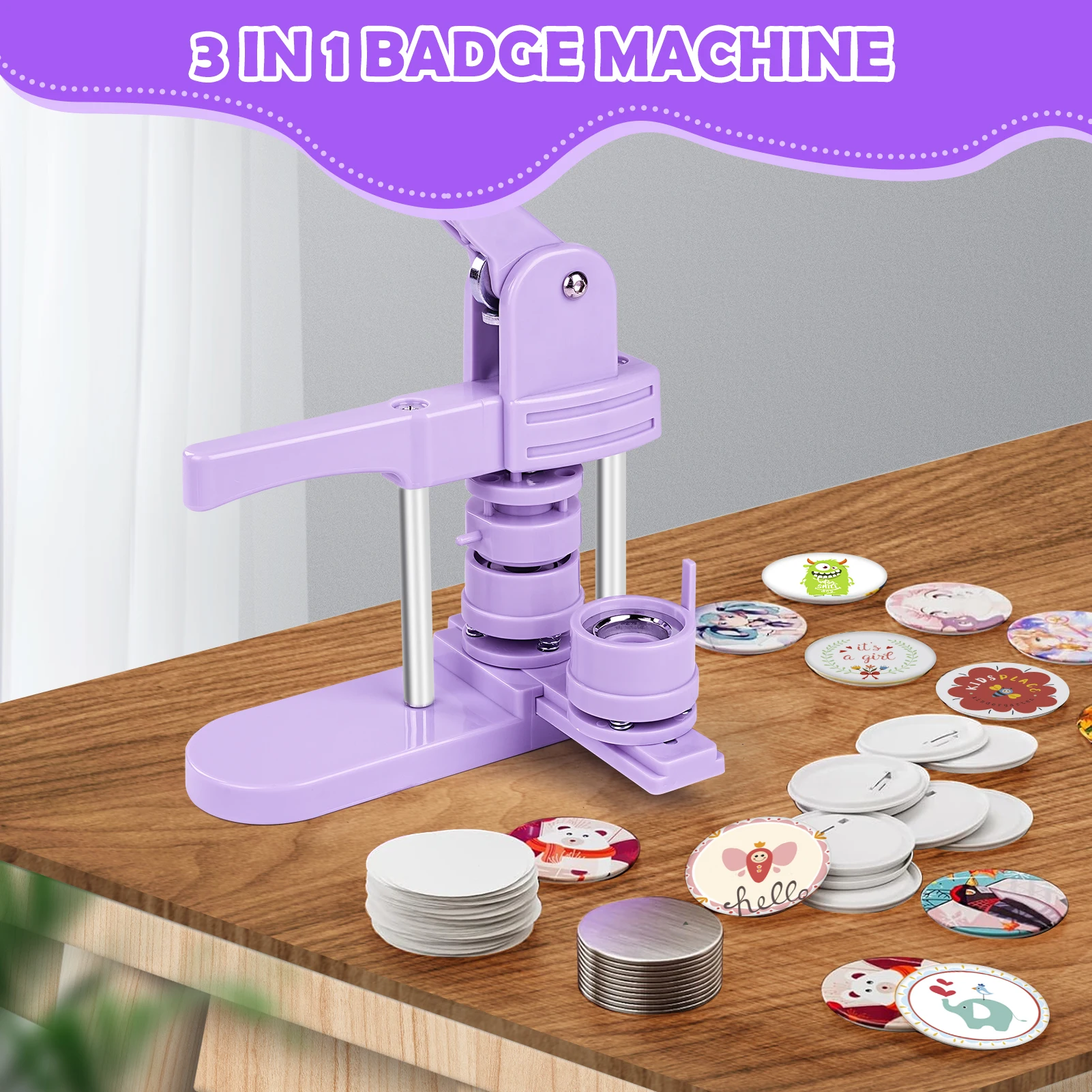 3 in 1 DIY Pin Button Maker Machine 25/32/58mm Badge Press Machine with 300pcs Button Parts Easy to Use Save Time and Energy