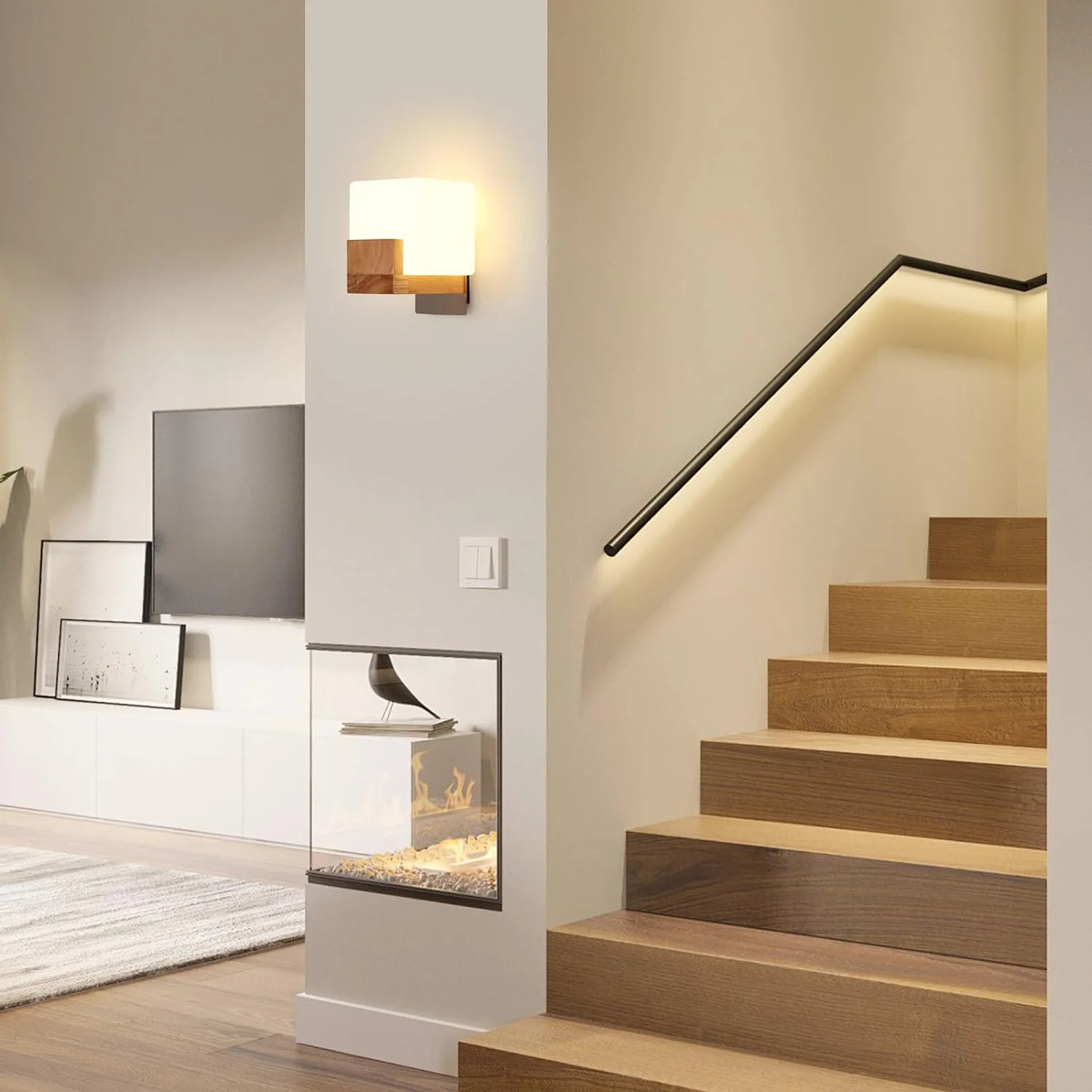 Indoor Wooden Wall Light, G9 Modern Wall Lamp Square,Wall Lighting Fixtures 3000K/4500K/6500K for Hallway Stairs