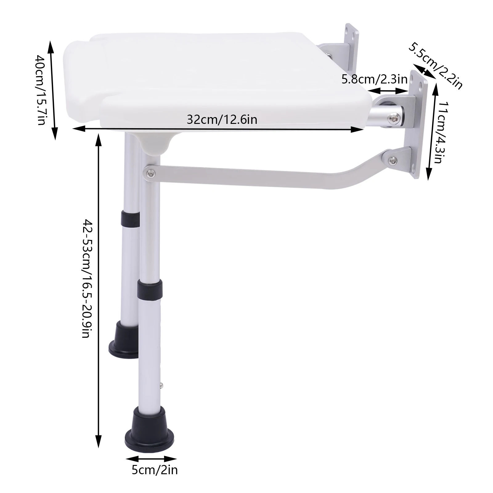 Bathroom Seat Wall Mounting Shower Seat Foldable Folding Seat Shower Stool With Support Legs Maximum Load Capacity 100KG