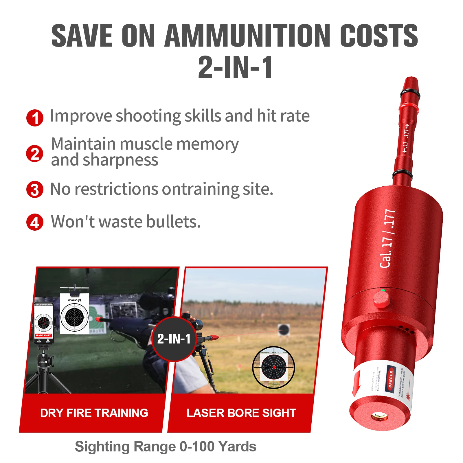 CAL.17 177 multifunctional magnetic red green light trainer, dual-purpose for training and calibration
