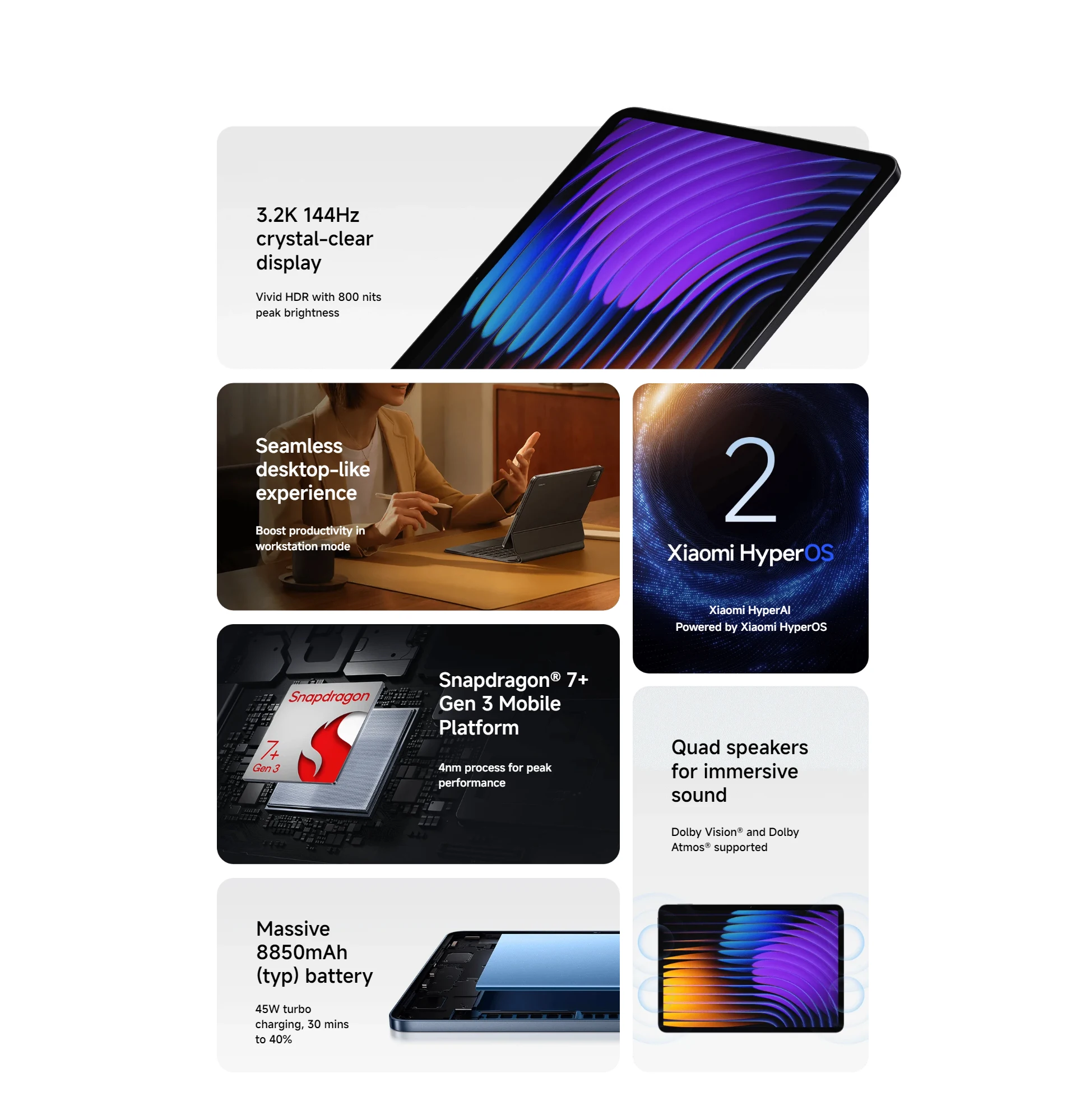 Xiaomi Pad 7 Global Version Snapdragon® 7+ Gen 3 Processor 3.2K 144Hz Display 8850mAh 45W Turbo Charge MI Pad 7
