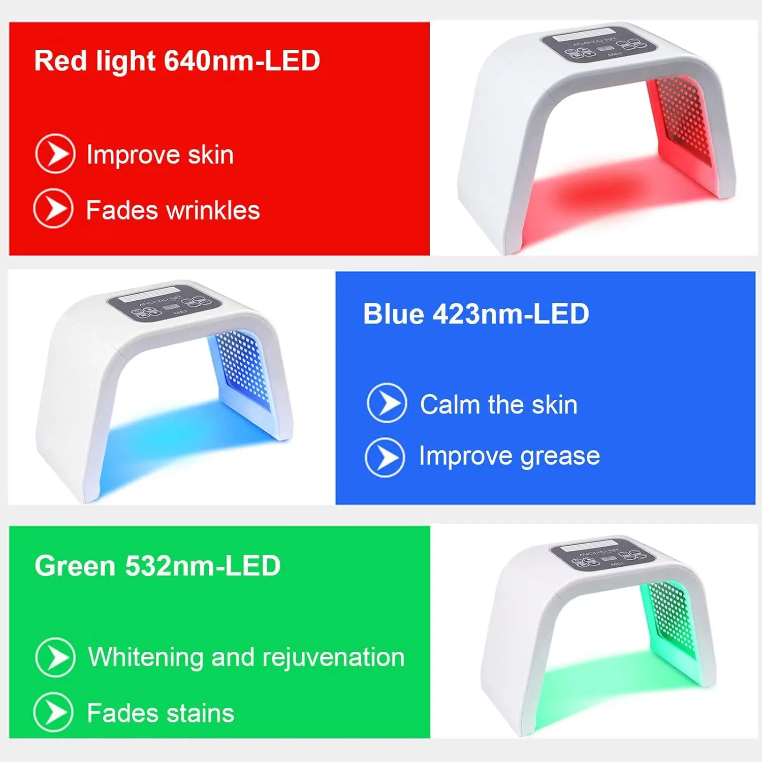 LED Face Mask PDT Photon Therapy Skin Care Lamp - 7 Colours, 32 W Power, Anti-Ageing, Skin Rejuvenation