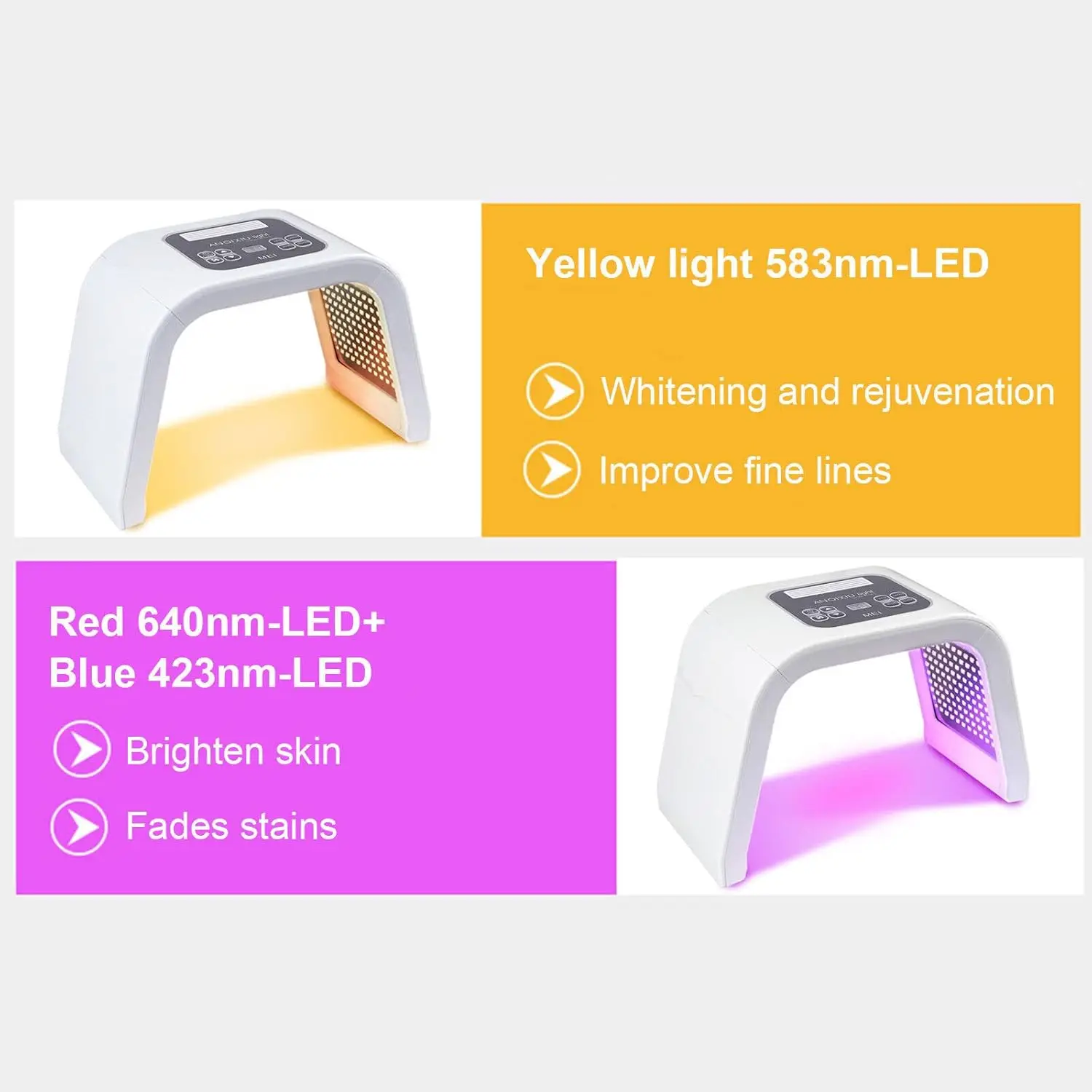LED Face Mask PDT Photon Therapy Skin Care Lamp - 7 Colours, 32 W Power, Anti-Ageing, Skin Rejuvenation