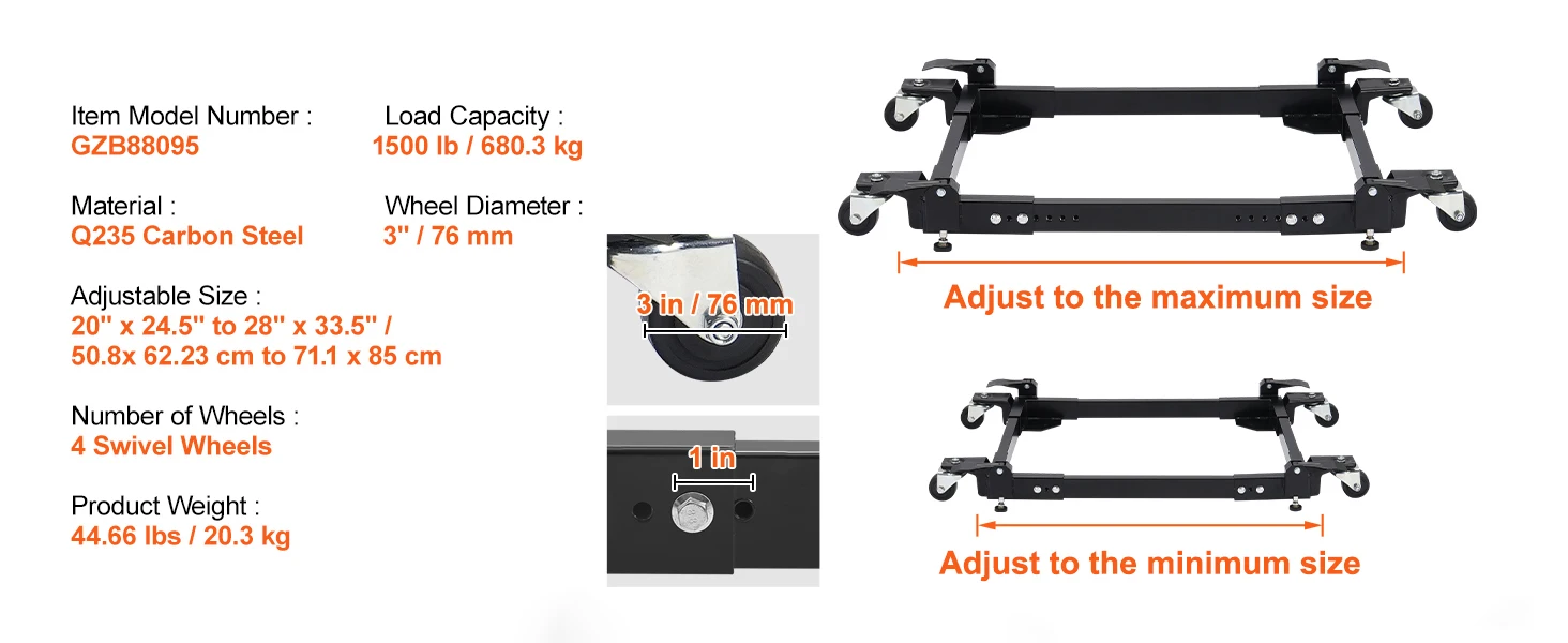 SucceBuy 1500Lbs Washing Machine Stand Movable Refrigerator Mobile Roller Base with Wheels Adjustable Bracket for Home Appliance