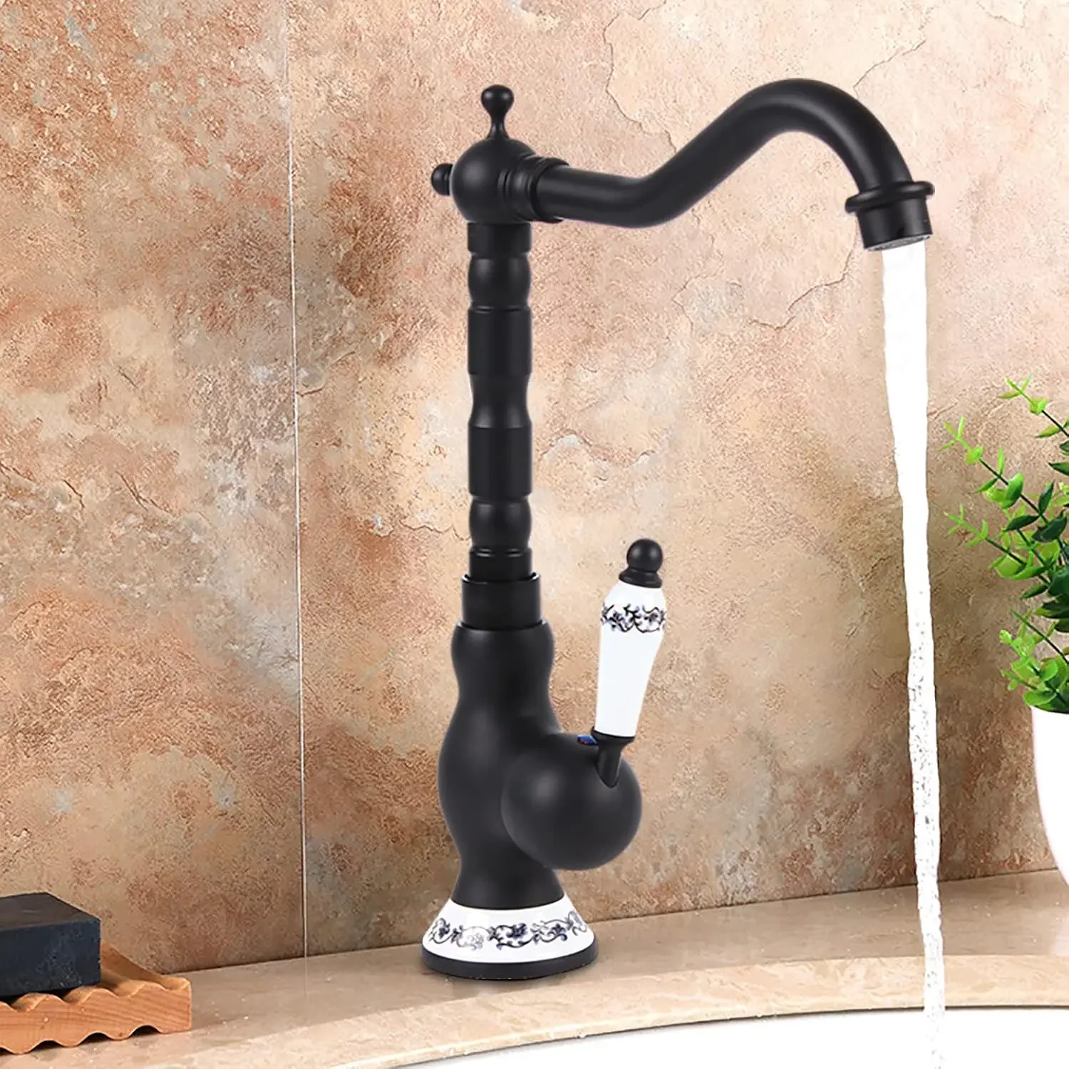 Bathroom Antique Retro Bathroom Sink Mixer Tap Single Lever Mixer Tap Made of Brass, Hot and Cold Taps, G3/8 Inlet Hose, Black