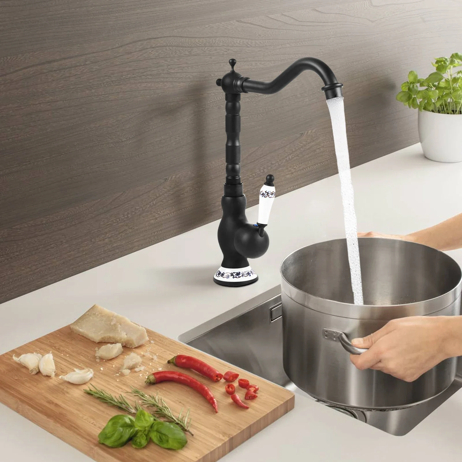 Bathroom Antique Retro Bathroom Sink Mixer Tap Single Lever Mixer Tap Made of Brass, Hot and Cold Taps, G3/8 Inlet Hose, Black