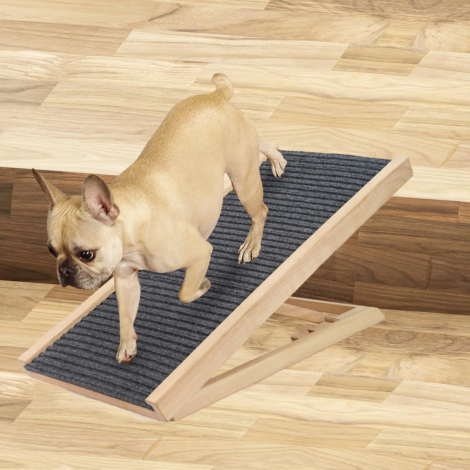Wooden Pet Ramp Height Adjustable Dog Cat Pets Ladder Foldable Non-Slip Safe Access For Car High Bed Furniture Maximum Load 50kg