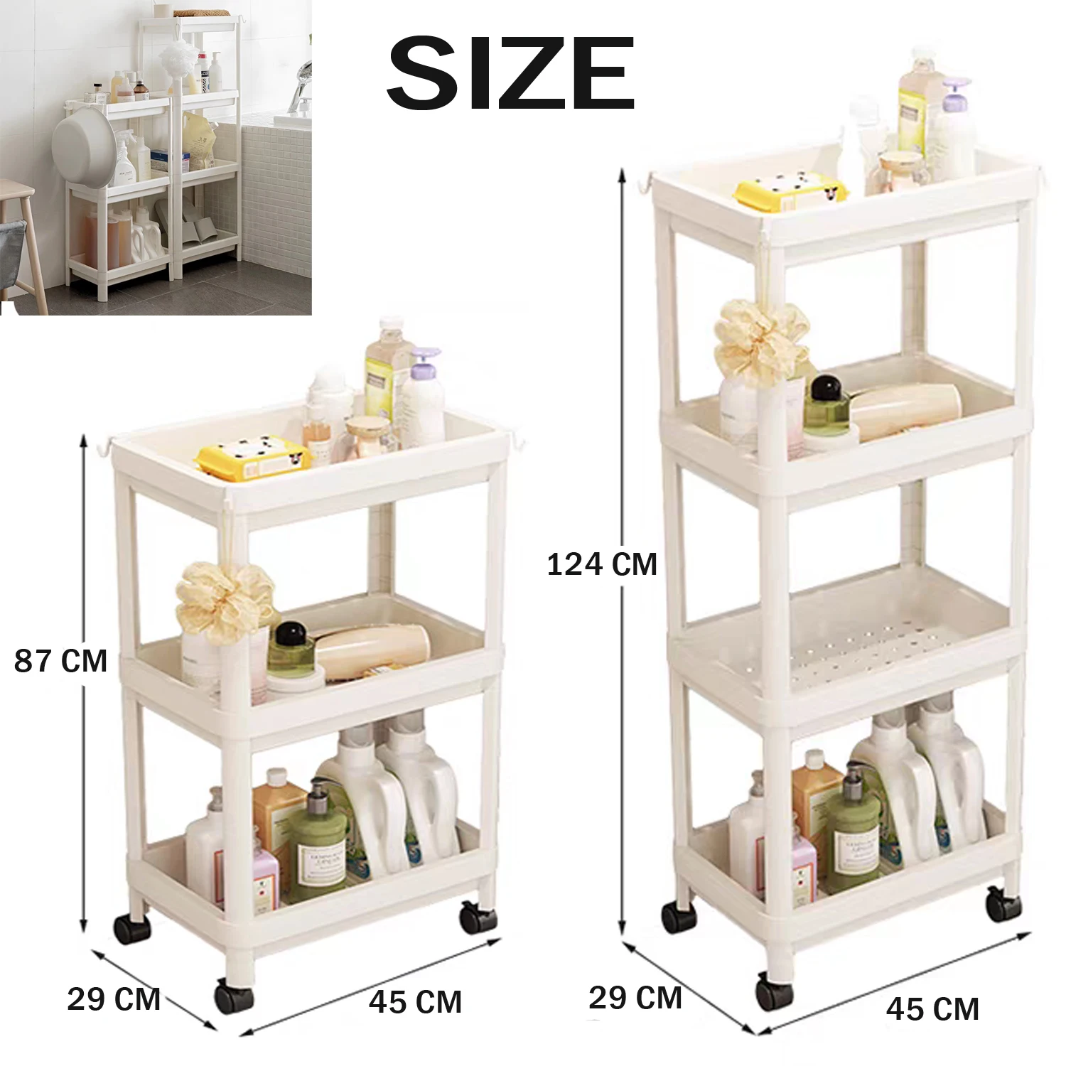 Rolling Storage Cart 3/4 Layers Organizer Mobile Shelving Unit Large Capacity for Kitchen Office Bathroom Laundry Living Room
