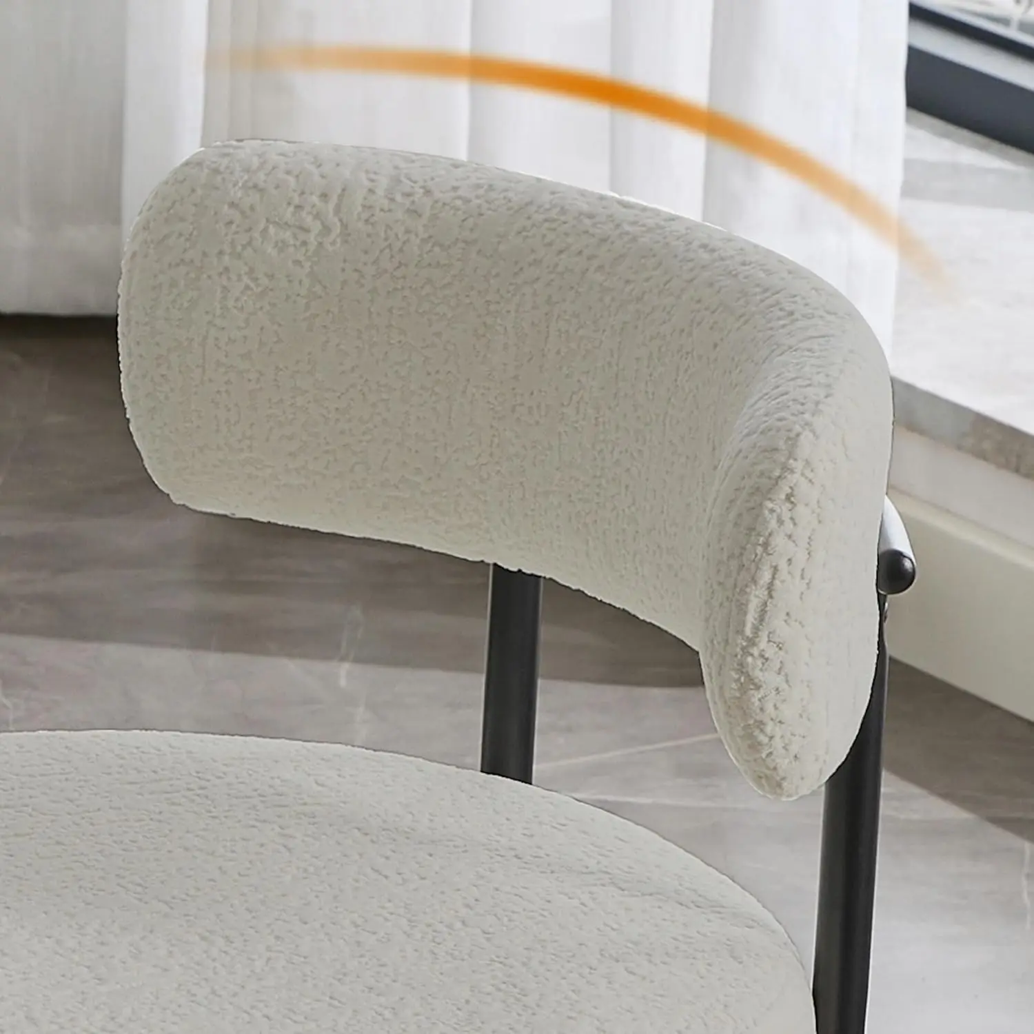 Dining Chairs Set of 2, Mid-Century Modern Dining Chairs, Curved Backrest Round Upholstered Sherpa Dining Chair with  Metal Legs