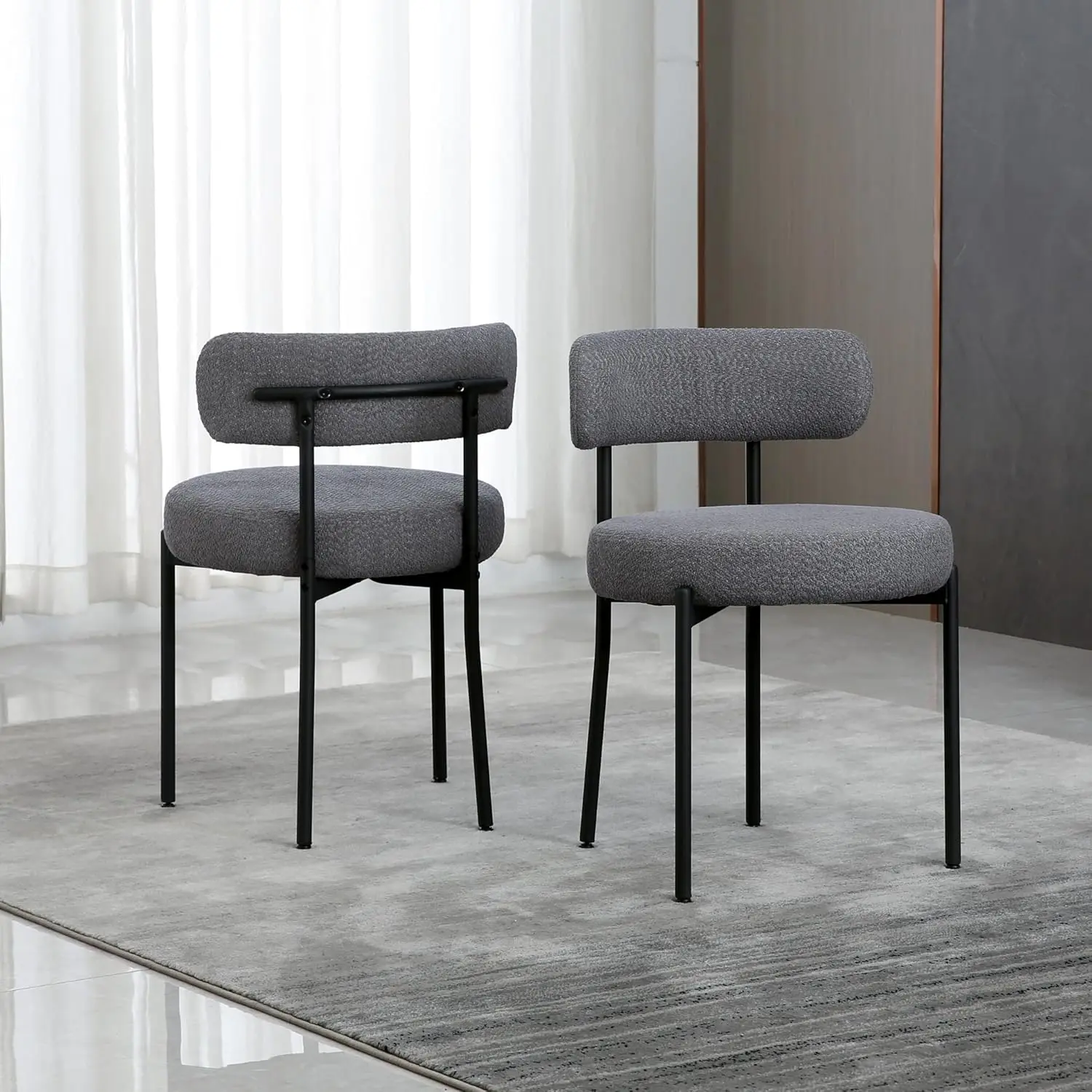 Dining Chairs Set of 2, Mid-Century Modern Dining Chairs, Curved Backrest Round Upholstered Sherpa Dining Chair with  Metal Legs