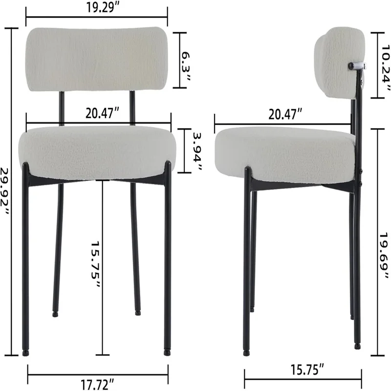 Dining Chairs Set of 2, Mid-Century Modern Dining Chairs, Curved Backrest Round Upholstered Sherpa Dining Chair with  Metal Legs