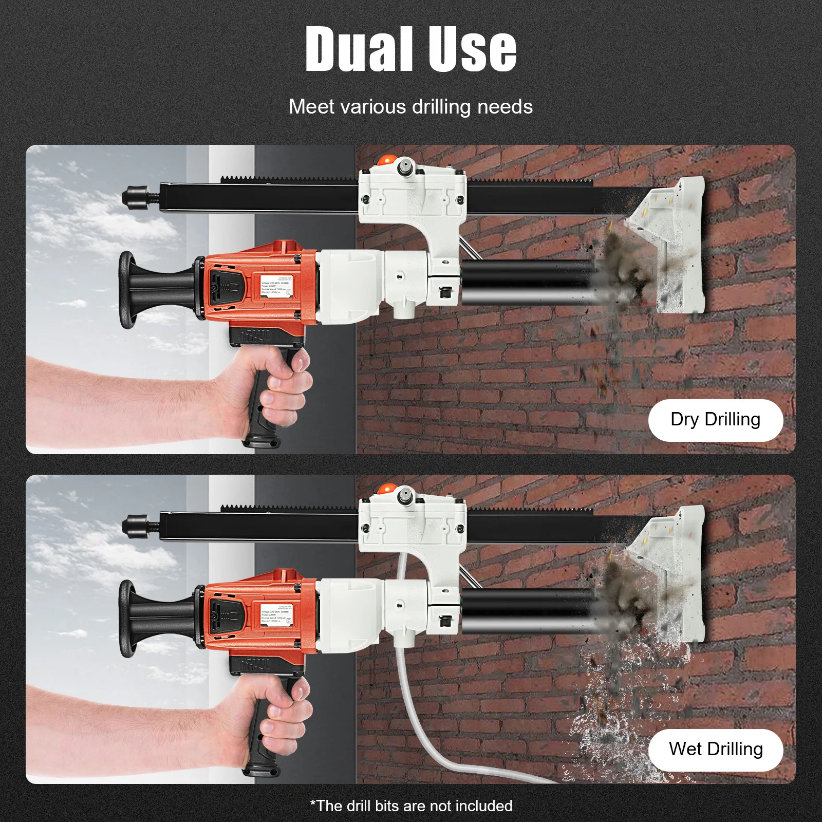 2200w Concrete Drilling Rig Wet Diamond Concrete Core Drilling Stand Press Drill Handhold Mashine For Wall Opening, Demolition