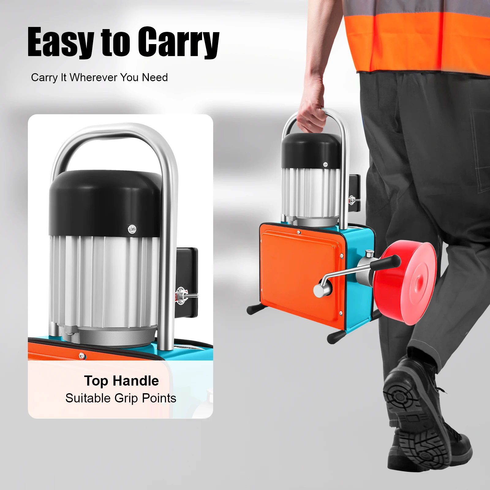 1000W Drain Cleaning Machine, 20-150mm Pipe Cleaner Duct Unclogging Device IP44, Sewer Dredge Sink Toilet Unblocker w/12m Spring