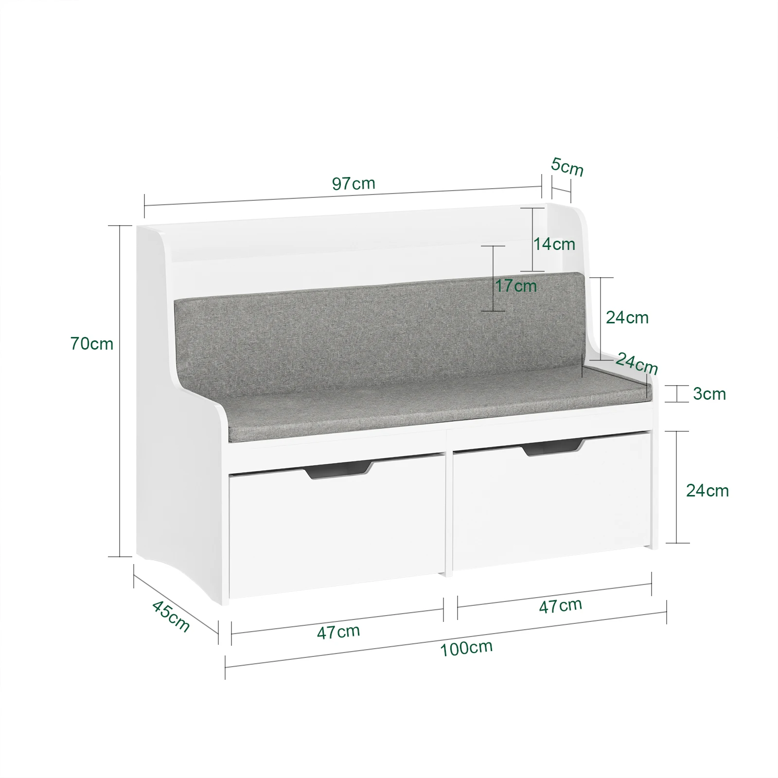 Sobuy Kmb66-W Kids' Bench Seat with Bookshelf Toy Chest Storage Box with Wheels Shoe Bench with Seat Cushion