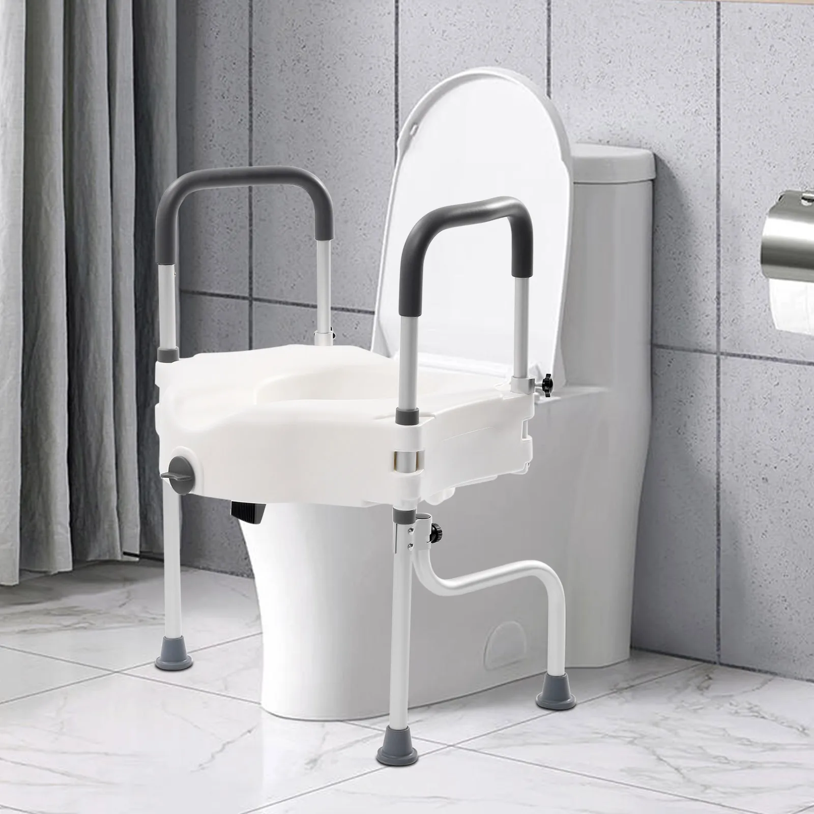 Durable 3-in-1 Tub Handrail, Toilet Booster, and Seat, Adjustable Height for Safety and Comfort