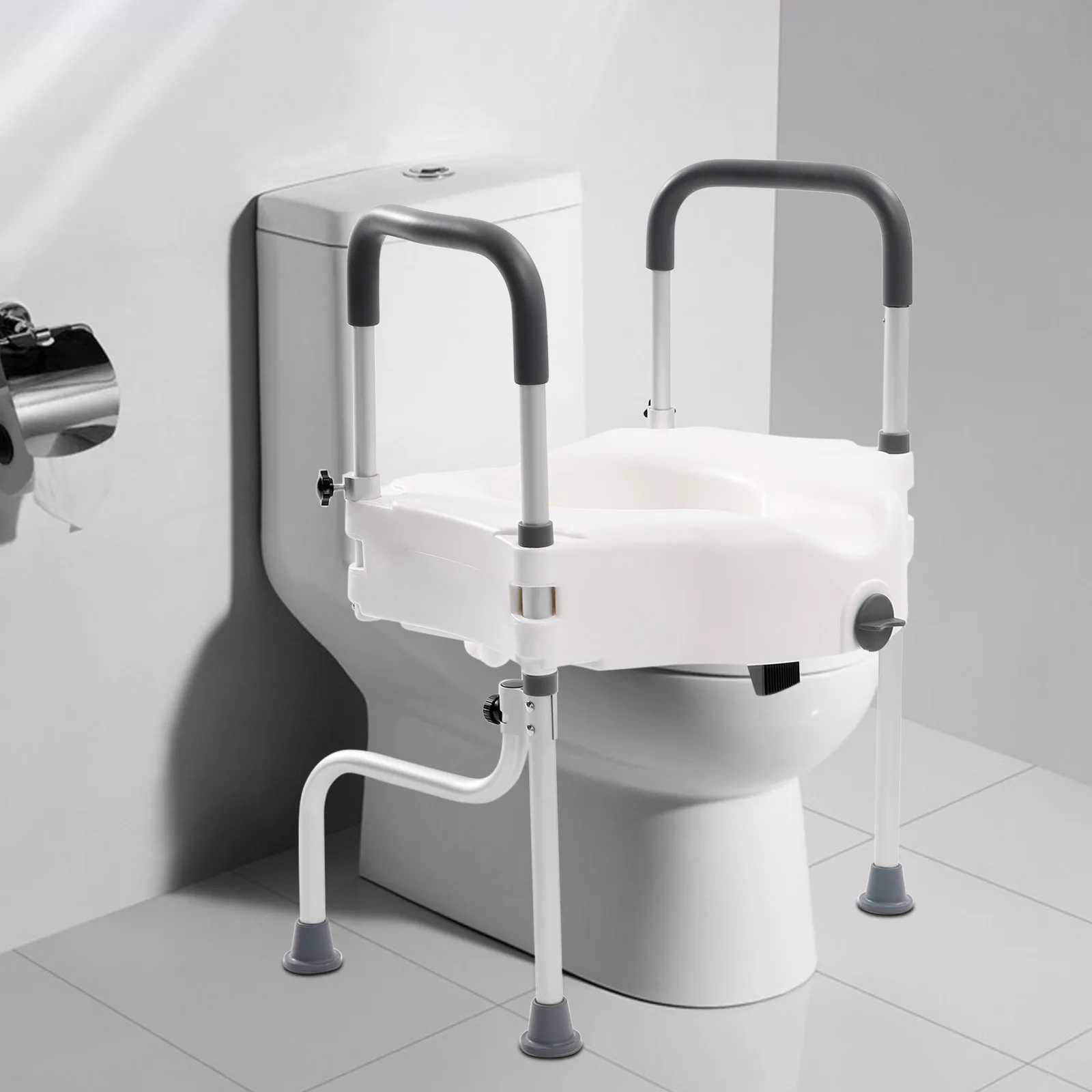 Durable 3-in-1 Tub Handrail, Toilet Booster, and Seat, Adjustable Height for Safety and Comfort