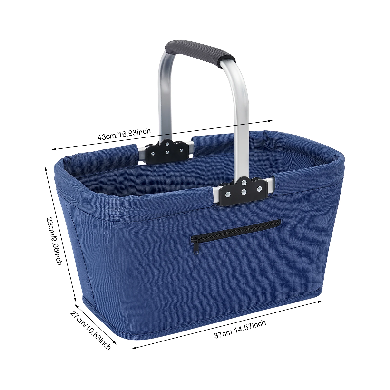 Foldable Shopping Basket Shopping Basket with Padded Handle and Zip Pocket for Shopping, Picnics & Storage