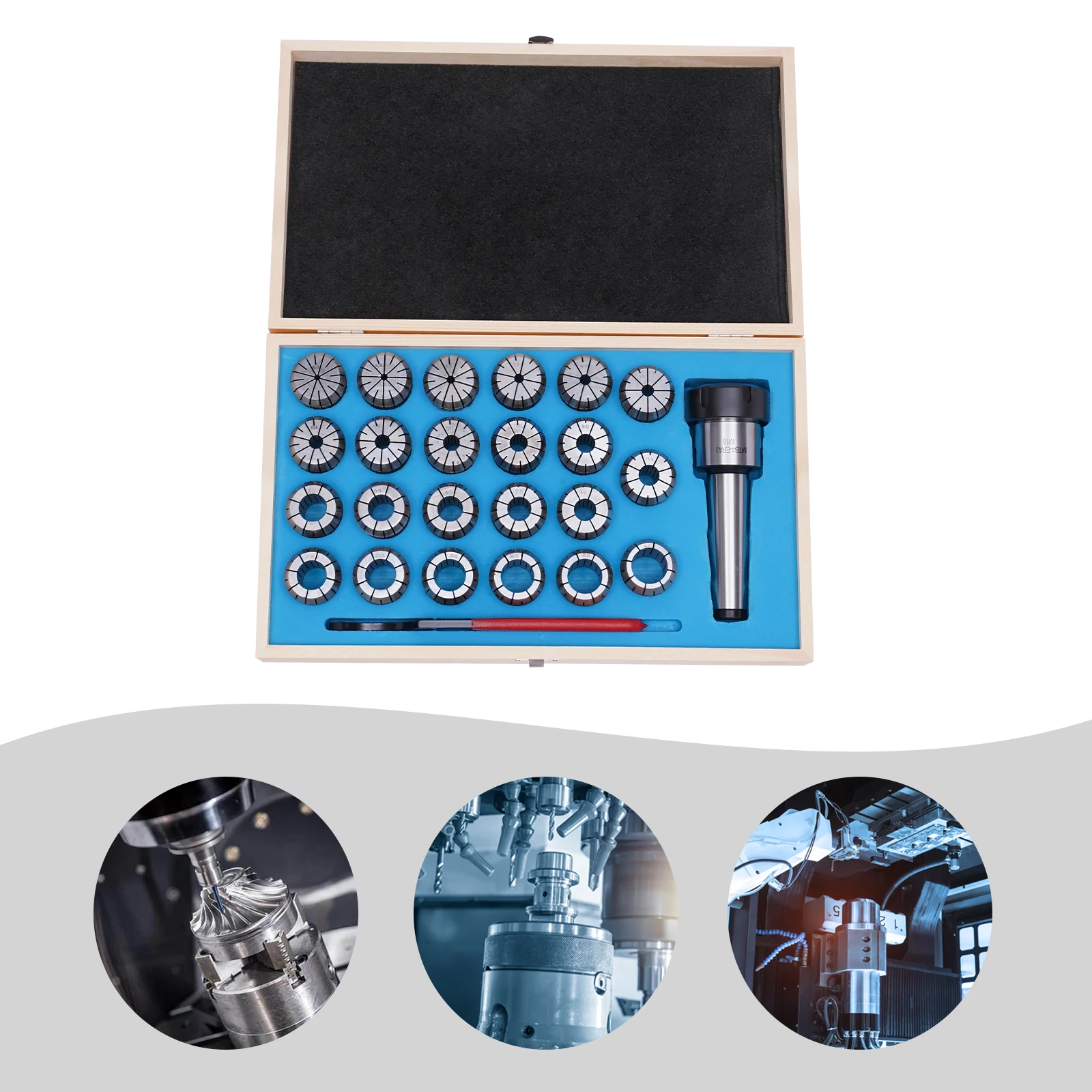 MTB4-ER40 Chuck Shank 65Mn Spring Steel Round Collet Set with Storage Box for Milling Drilling Machine Lathe