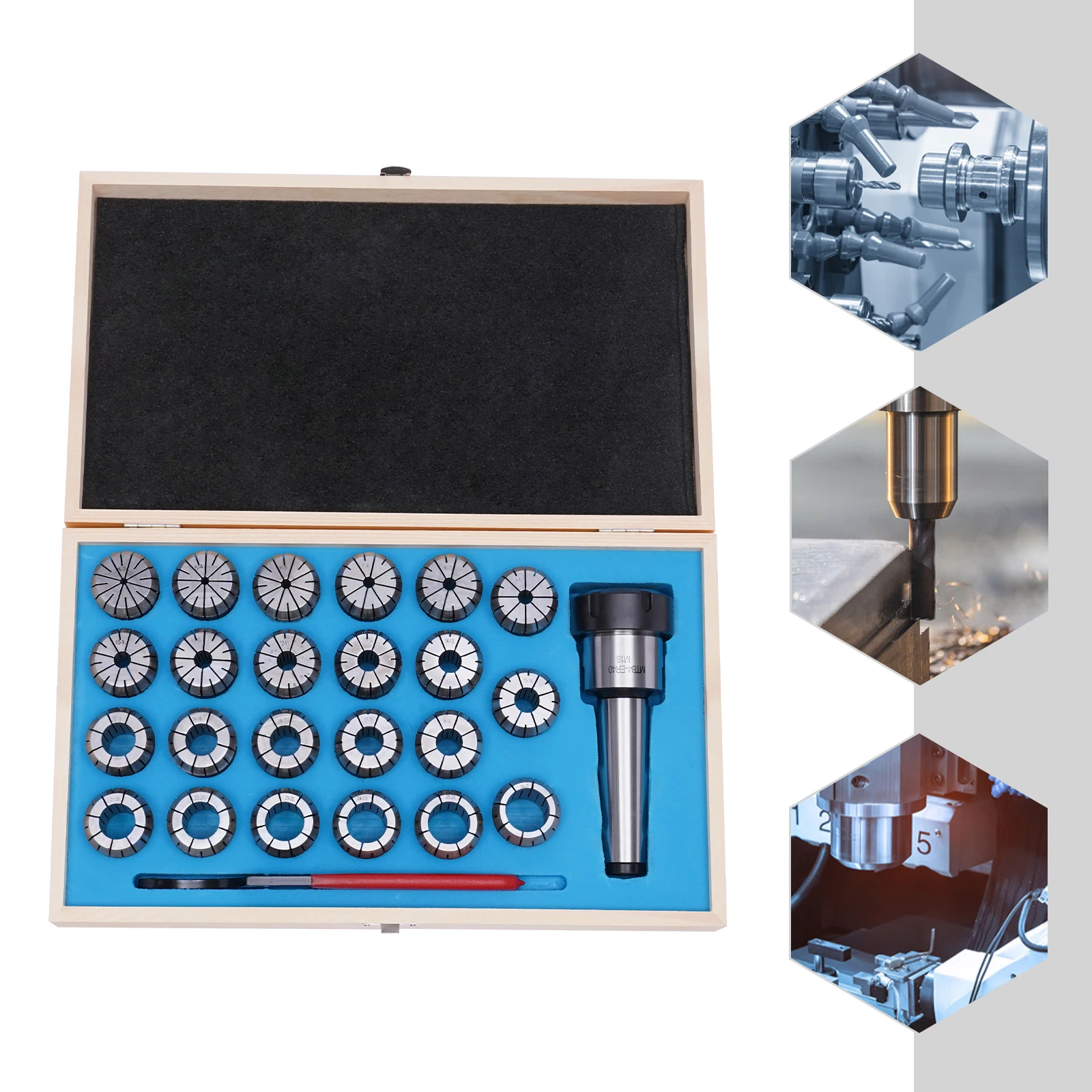 MTB4-ER40 Chuck Shank 65Mn Spring Steel Round Collet Set with Storage Box for Milling Drilling Machine Lathe
