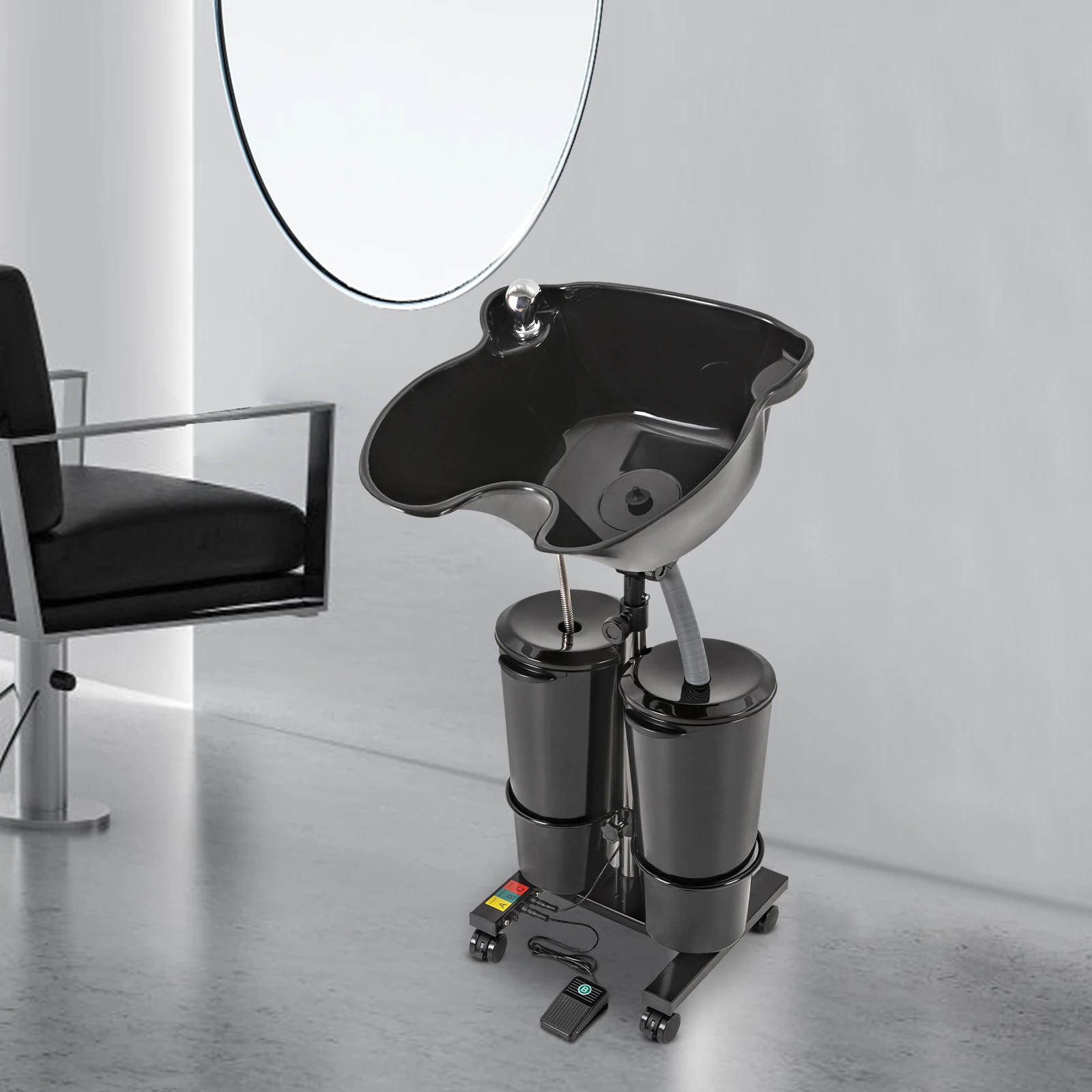 Portable Shampoo Basin Adjustable 1.05-1.4m Height, 2x10L Buckets, EU Plug for Salon/Home Hair Washing Comfort