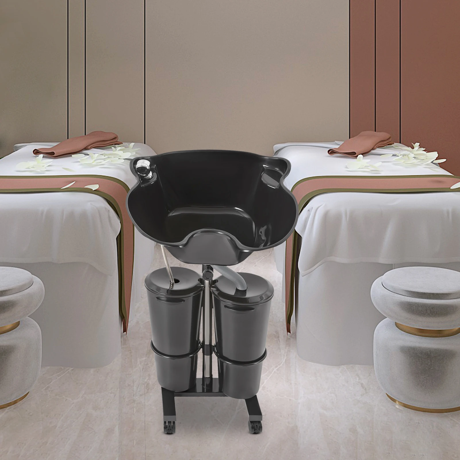 Portable Shampoo Basin Adjustable 1.05-1.4m Height, 2x10L Buckets, EU Plug for Salon/Home Hair Washing Comfort