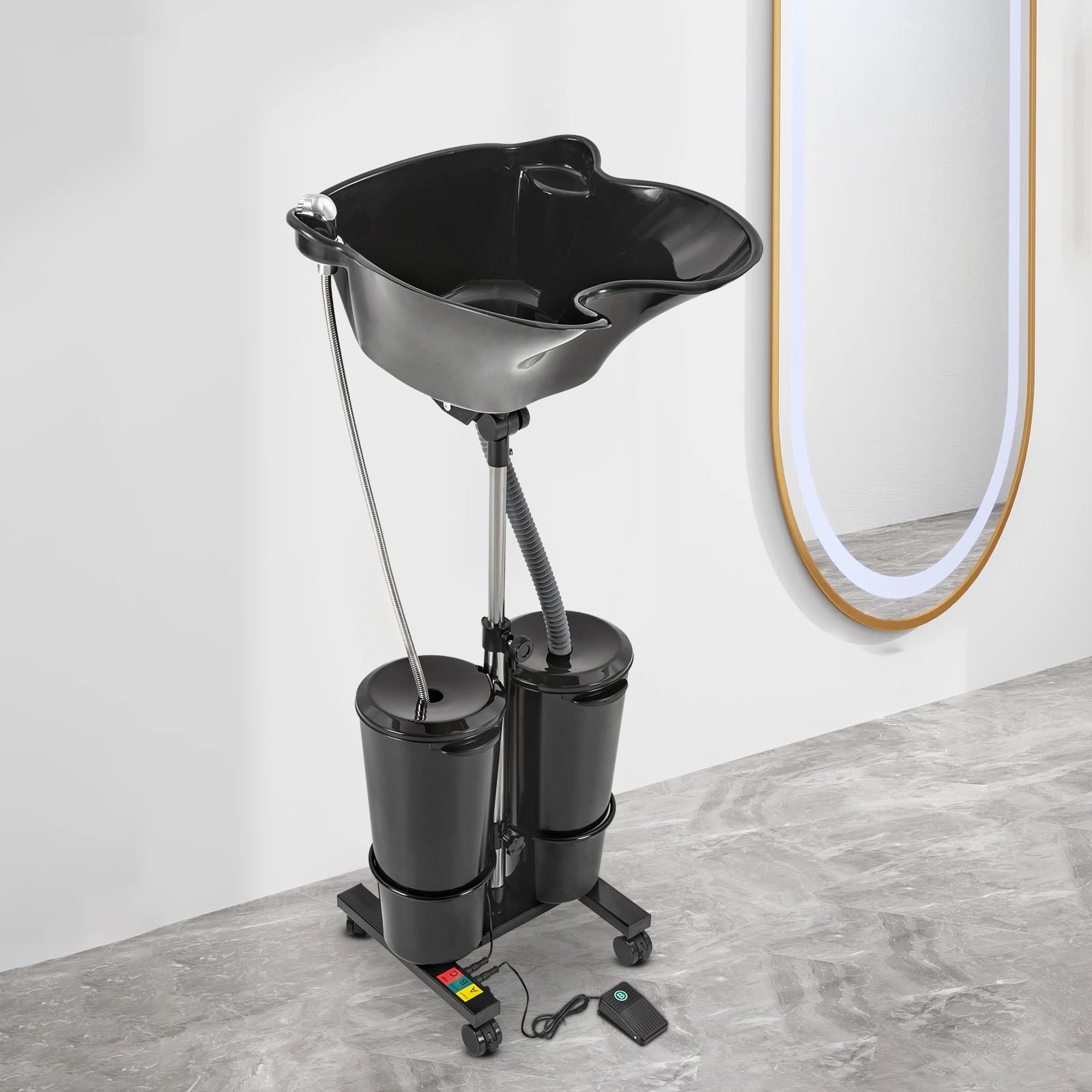 Portable Shampoo Basin Adjustable 1.05-1.4m Height, 2x10L Buckets, EU Plug for Salon/Home Hair Washing Comfort