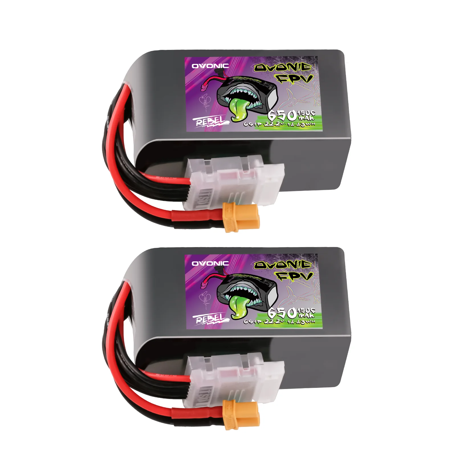 Ovonic Rebel 2.0 150C 6S 650mah Lipo Battery 22.2V Pack with XT30 Plug for 2 to 2.5-Inch FPV Multirotor(2Packs)