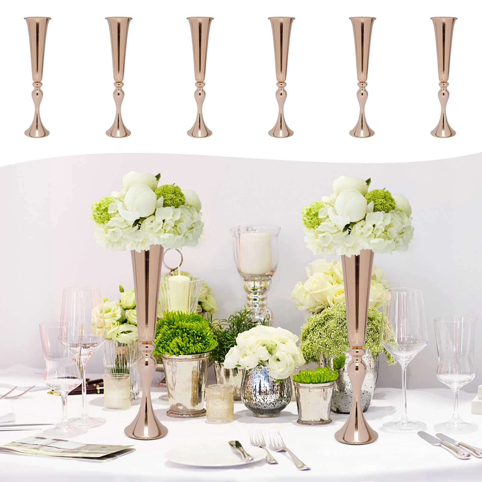 Elegant Tall Wedding Flower Vase with Gold-Plated Finish, High-Foot Design, and Durable Iron Construction for Stylish Decor