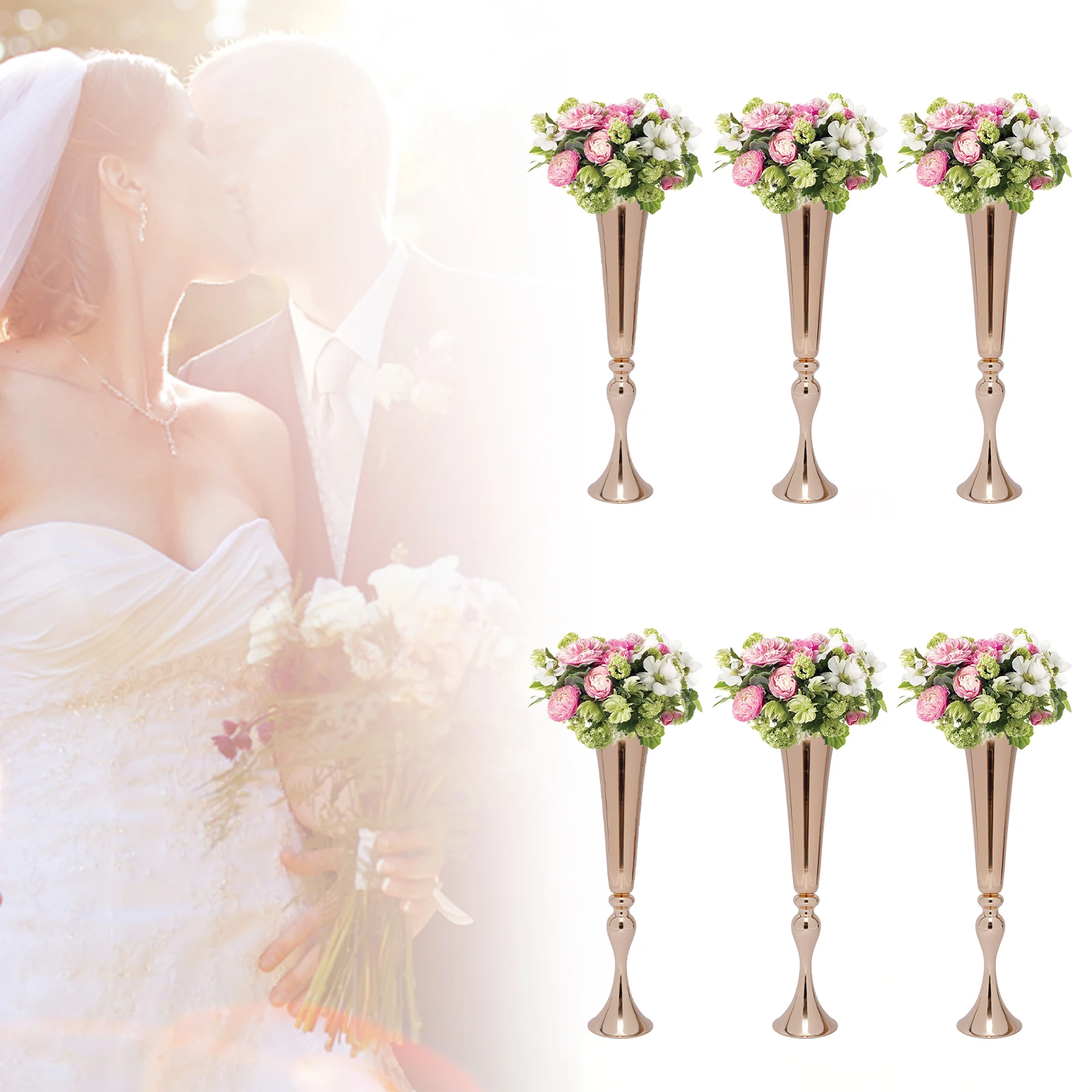 Elegant Tall Wedding Flower Vase with Gold-Plated Finish, High-Foot Design, and Durable Iron Construction for Stylish Decor