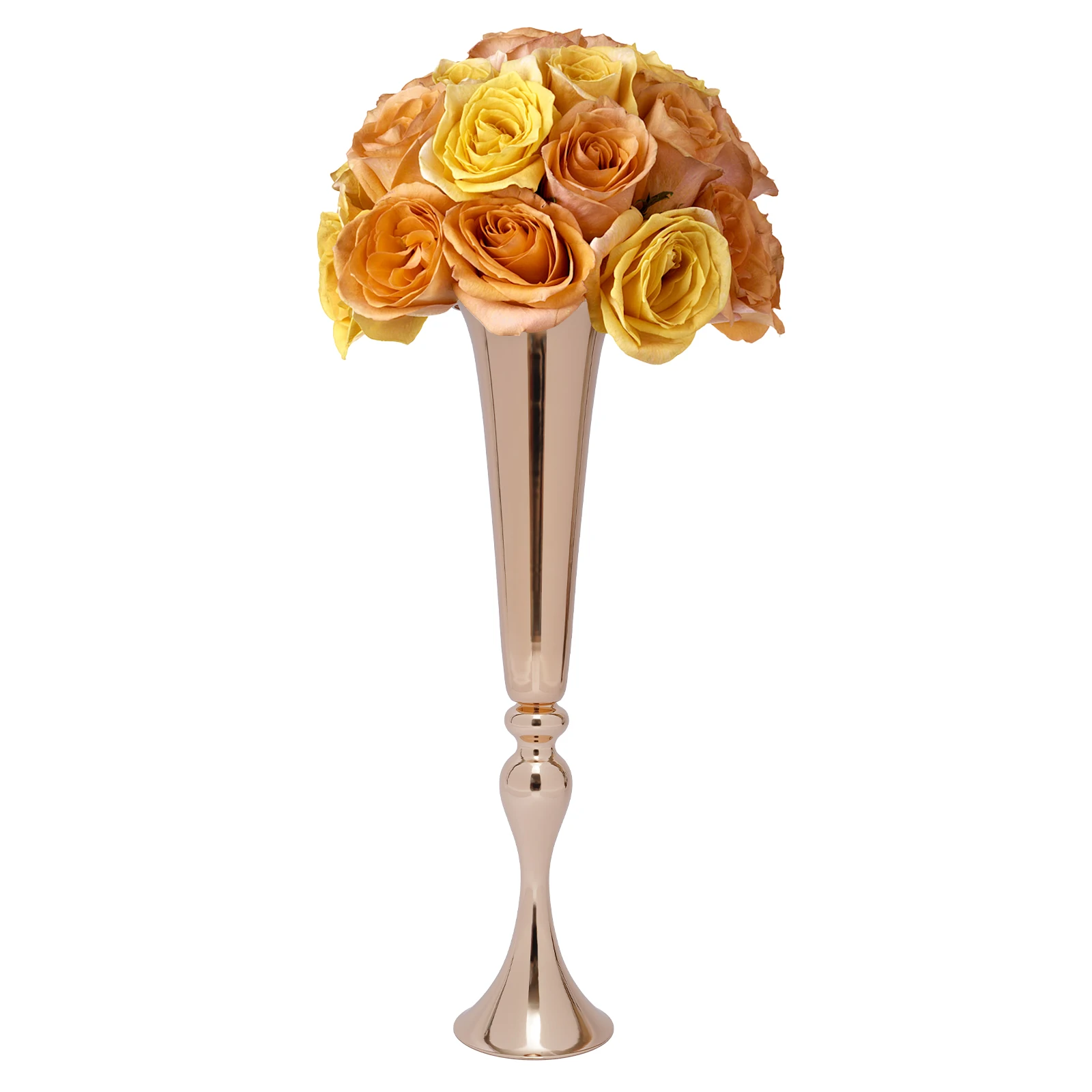 Elegant Tall Wedding Flower Vase with Gold-Plated Finish, High-Foot Design, and Durable Iron Construction for Stylish Decor