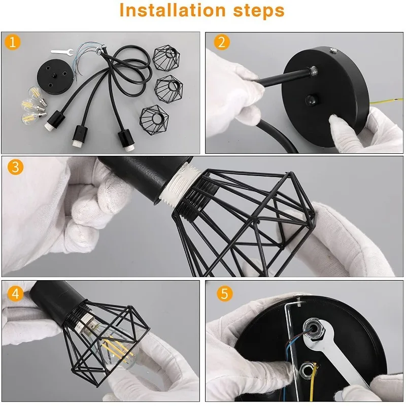 Industrial 3-Light Black Aluminum Ceiling Lamp Cage Design Indoor Lighting for Kitchen Hall Bedroom Living Room