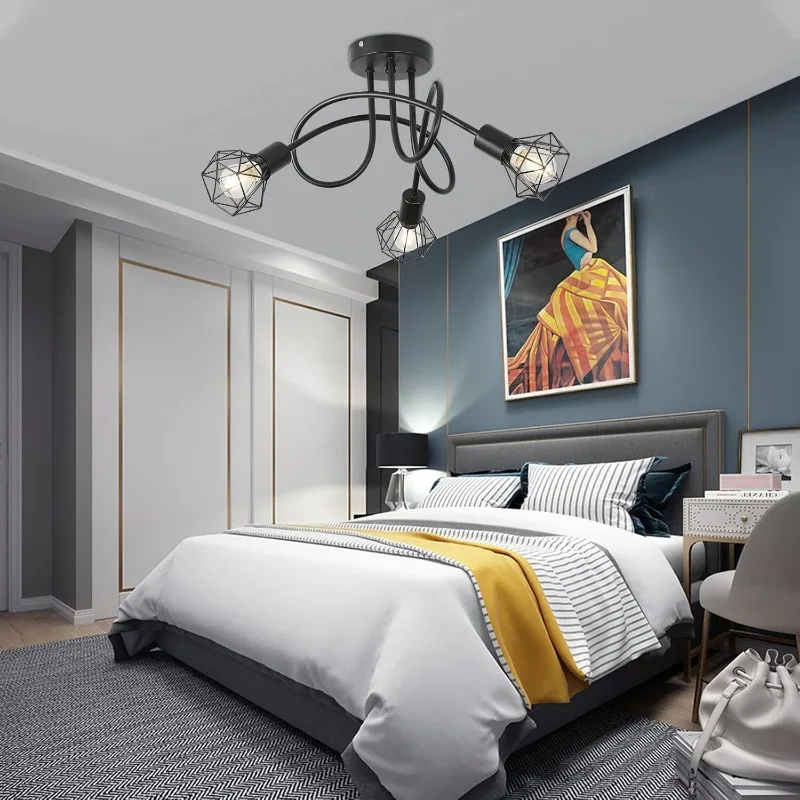 Industrial 3-Light Black Aluminum Ceiling Lamp Cage Design Indoor Lighting for Kitchen Hall Bedroom Living Room