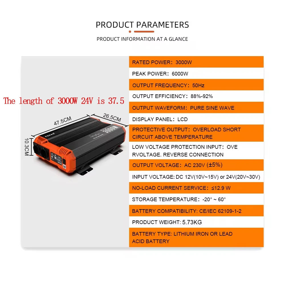 Fchao 6000W Pure Sine Wave Inverter 24V to 220V | Eu Plug | Lcd Display & Remote Control | For Home, Rv, Camping, Off-Grid Use