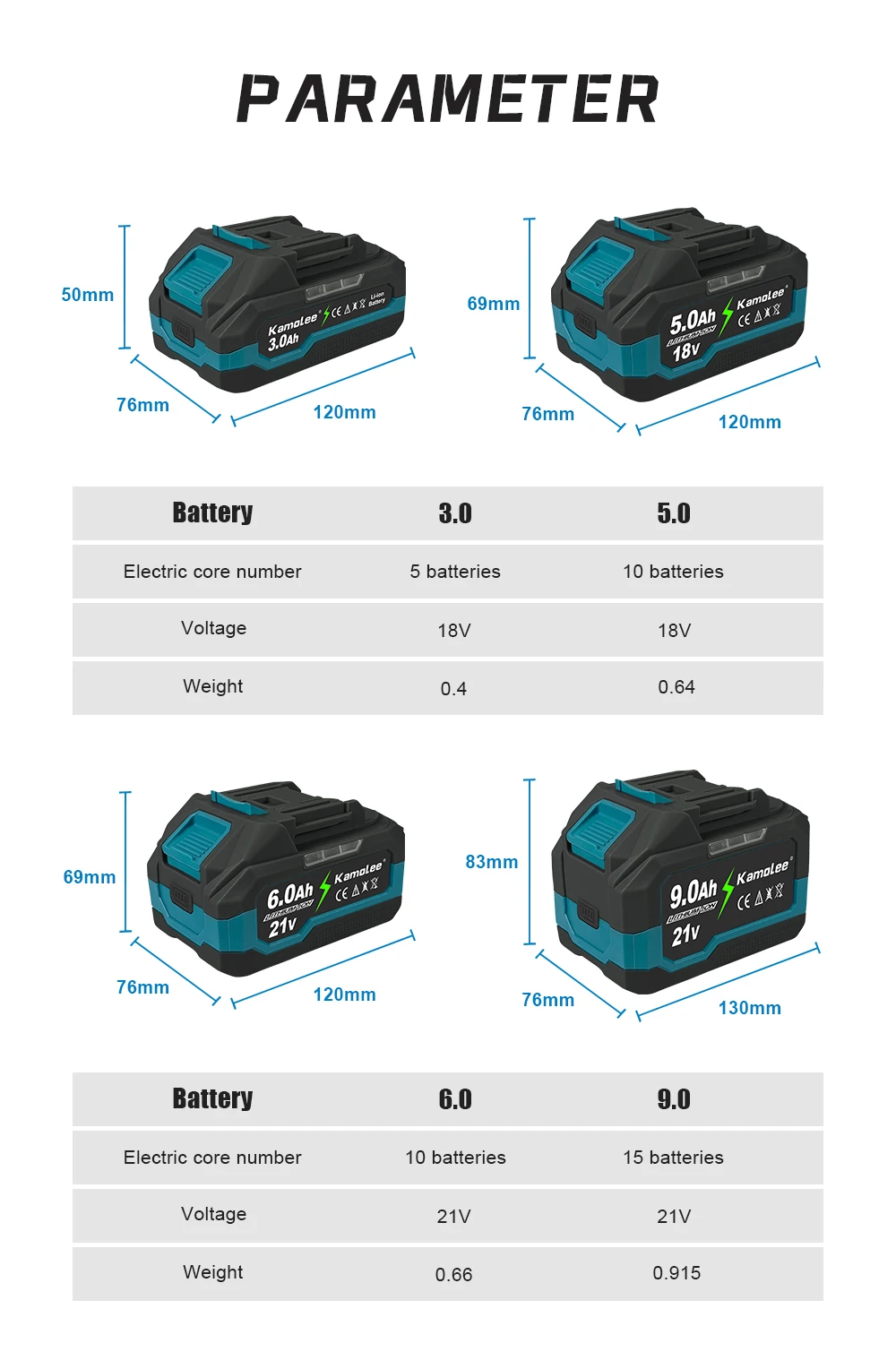 Kamolee 21V 6.0Ah 6000mAh Li-ion Battery BL1860 Hand drill Battery Power tools Support Kamolee/SROGGEN Power tools Garden tools