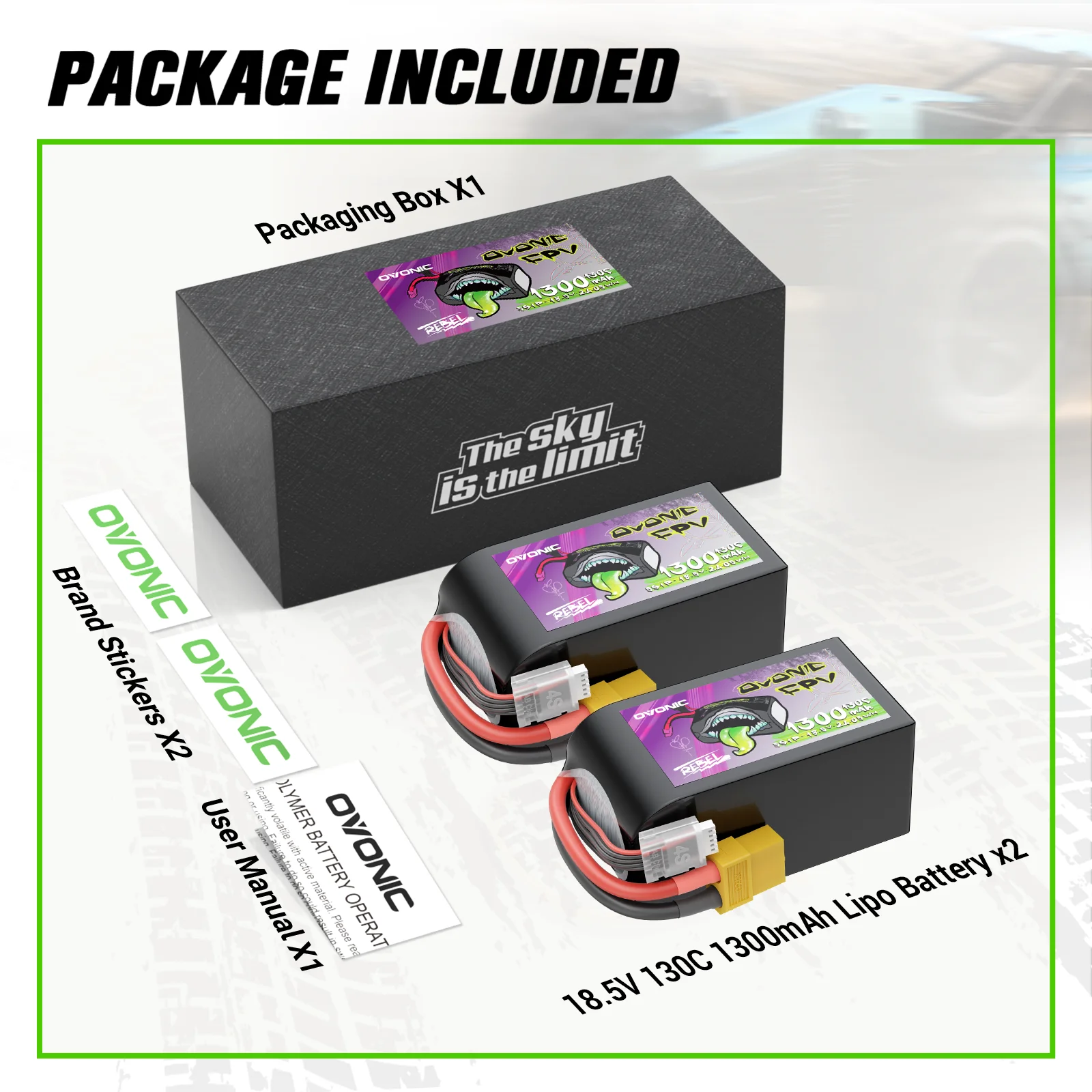 Ovonic 130C 5S 1300mah Lipo Battery 18.5V with XT60 Plug for 5 to 6 inch FPV Racing Freestyle Long-Range Drone Brushless FPV(2P