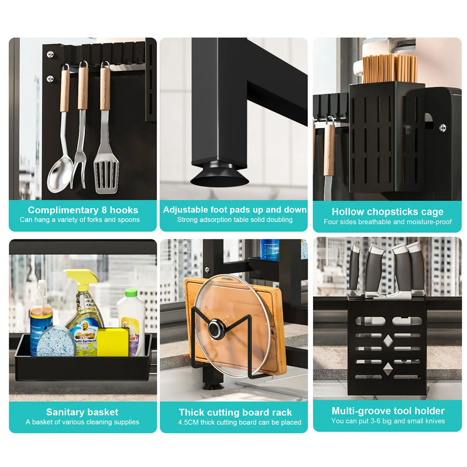 Over Sink Dish Drying Rack with Cover 2-Tier Large Capacity Adjustable Drainer Shelf for Kitchen Storage Plates Bowls Utensils