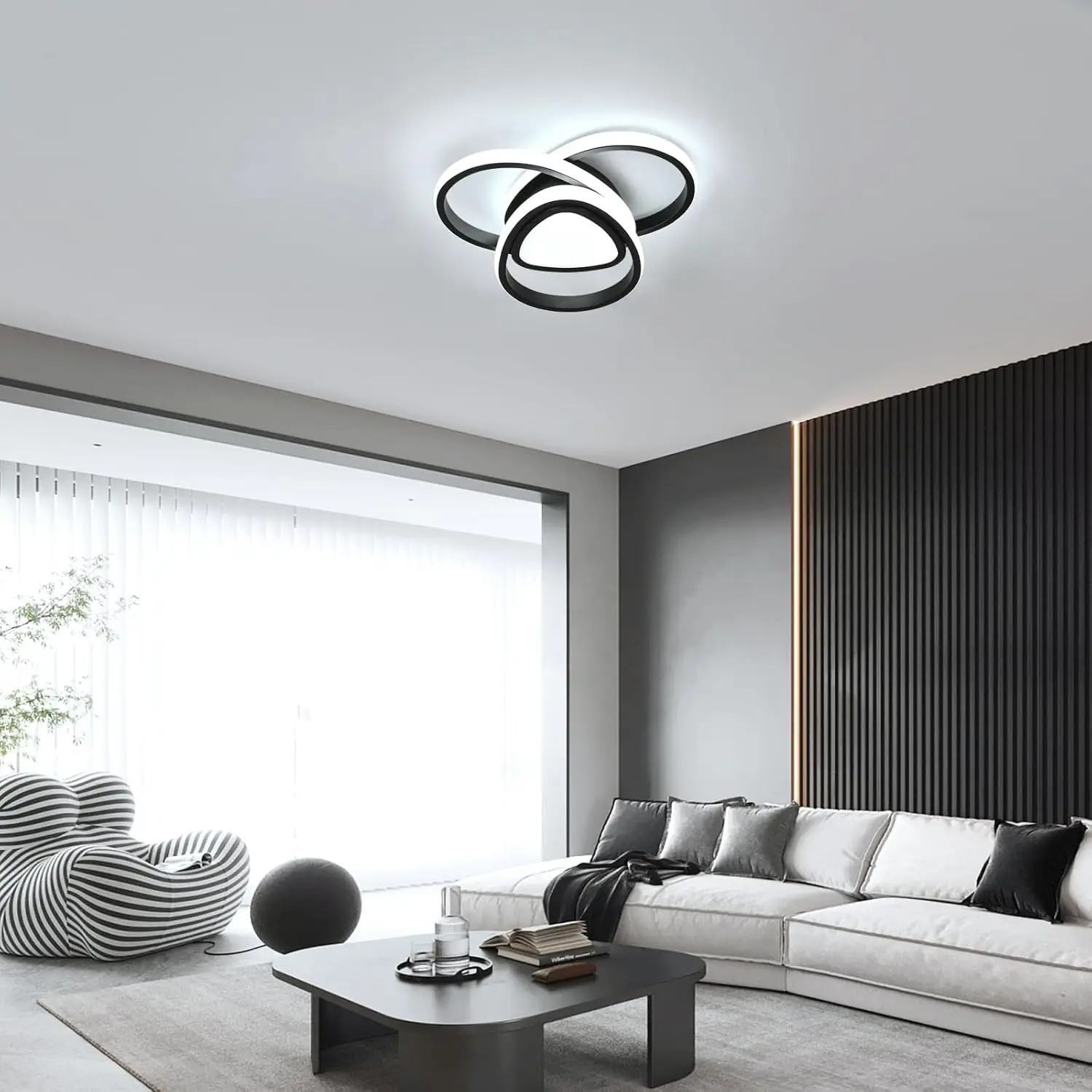 Black 30W Ceiling Light , 6500K Cool White LED Ceiling Lamp for Balcony, Hallway, Bedroom, Living Room and Dining Room