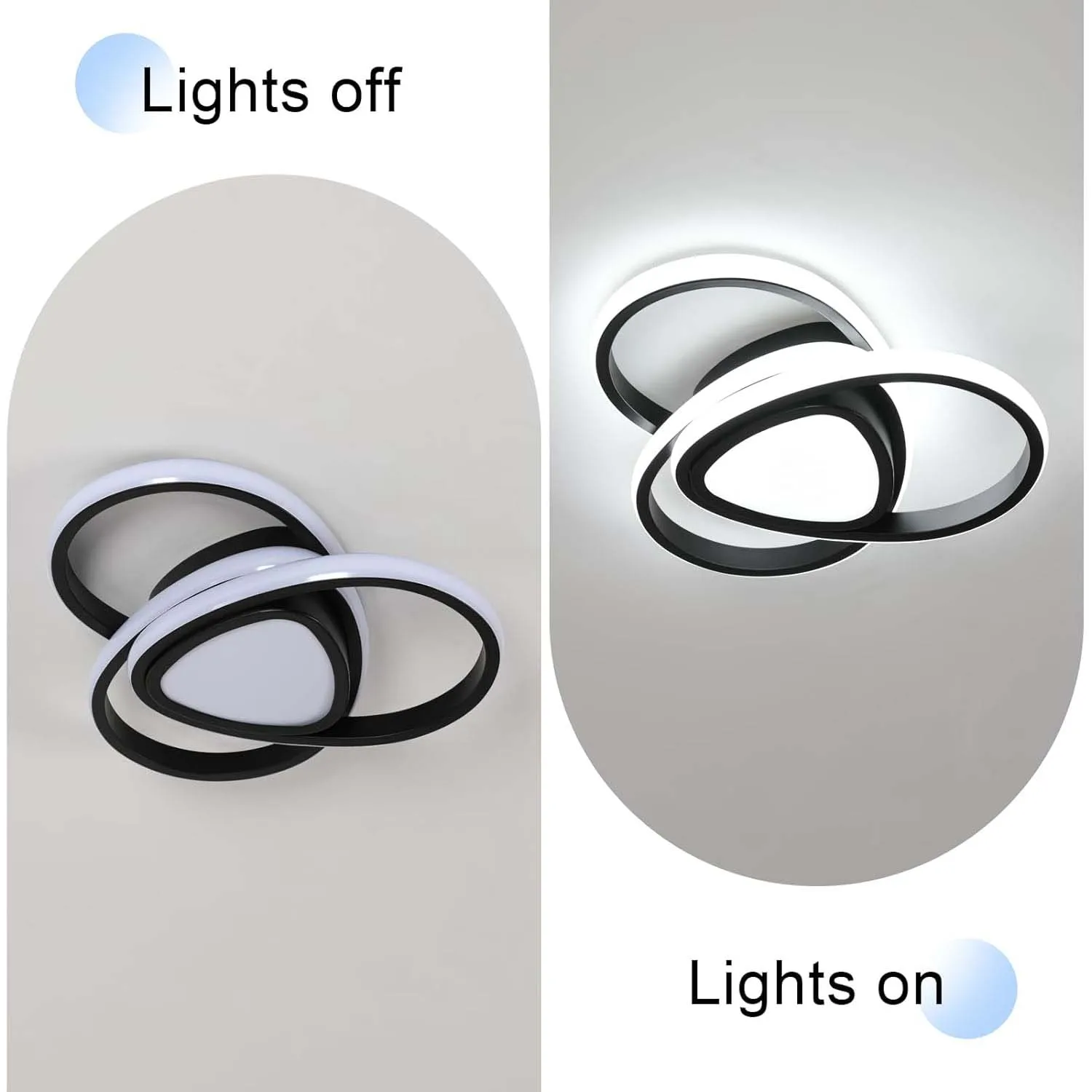 Black 30W Ceiling Light , 6500K Cool White LED Ceiling Lamp for Balcony, Hallway, Bedroom, Living Room and Dining Room
