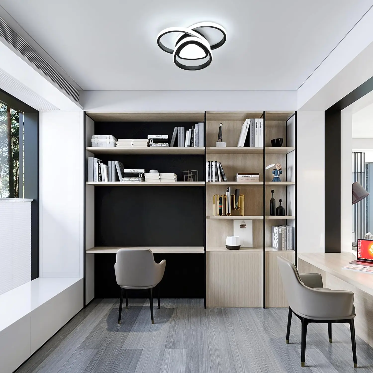 Black 30W Ceiling Light , 6500K Cool White LED Ceiling Lamp for Balcony, Hallway, Bedroom, Living Room and Dining Room