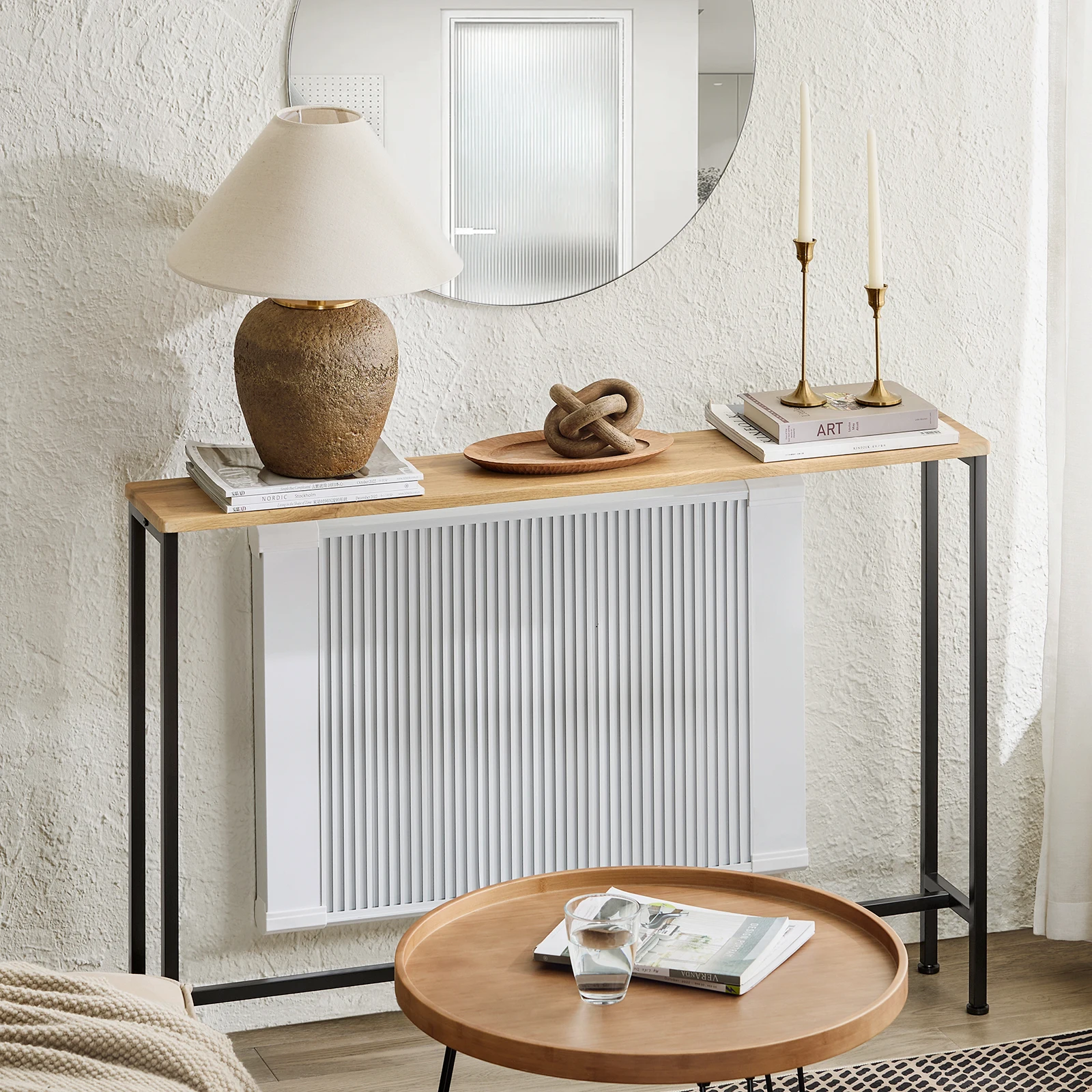 SoBuy FSB19-L-E Vintage Consoles table Metal Hallway table Deco table Sideboard side table table BHT Approx 120x81x20cm Natural & Black