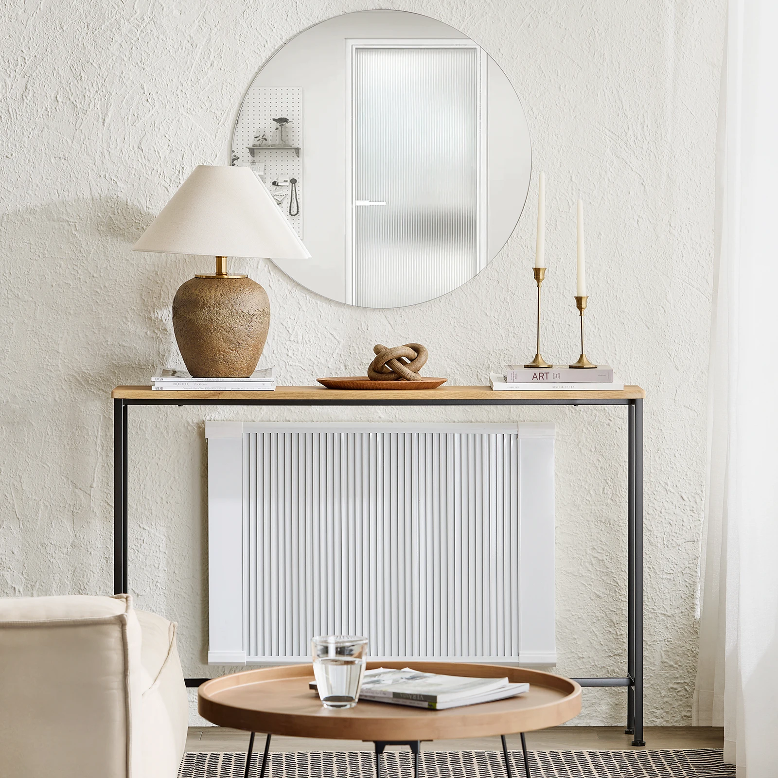 SoBuy FSB19-L-E Vintage Consoles table Metal Hallway table Deco table Sideboard side table table BHT Approx 120x81x20cm Natural & Black
