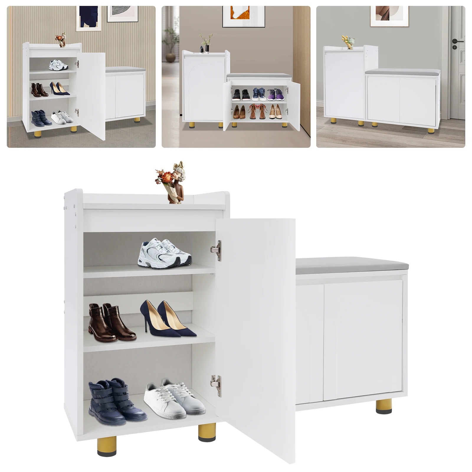 Home Shoes Storage Holder Shoe Organizers Rack Shelf Freestanding Shoe Cabinet with Cushions for Hallway Living Room Bedroom