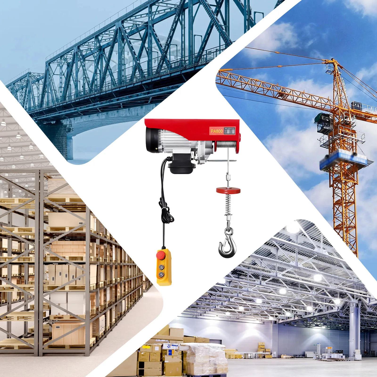 220V Electric Winch 1300W 800 kg Electric Chain Hoist Pulley Motor Winch Electric Pulley Crane Lift Cable Hoist