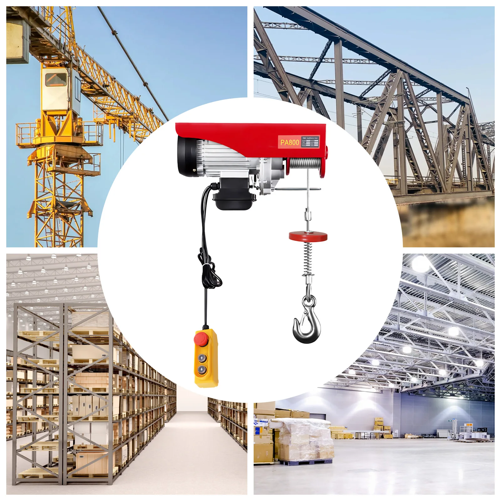 220V Electric Winch 1300W 800 kg Electric Chain Hoist Pulley Motor Winch Electric Pulley Crane Lift Cable Hoist